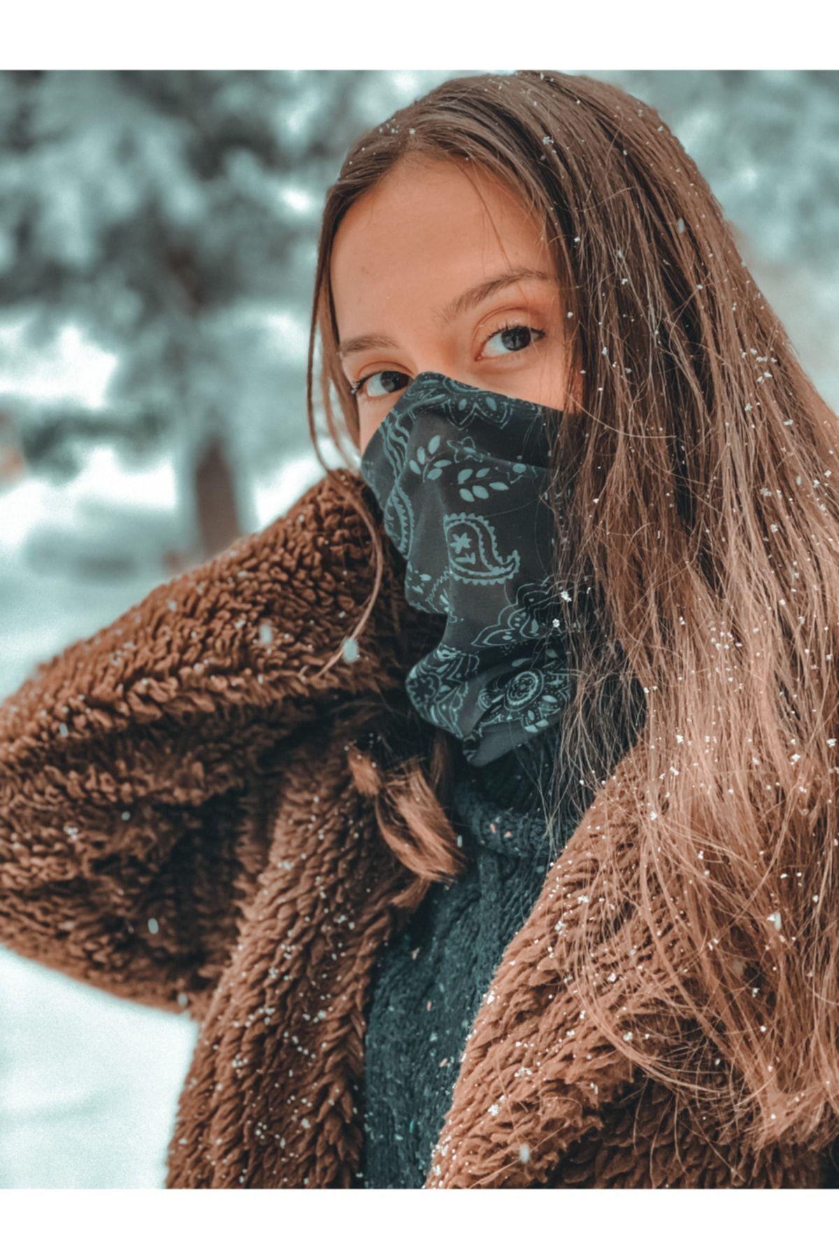 Etnik Model Siyah Beyaz Desenli Baf Buff Bandana Boyunluk