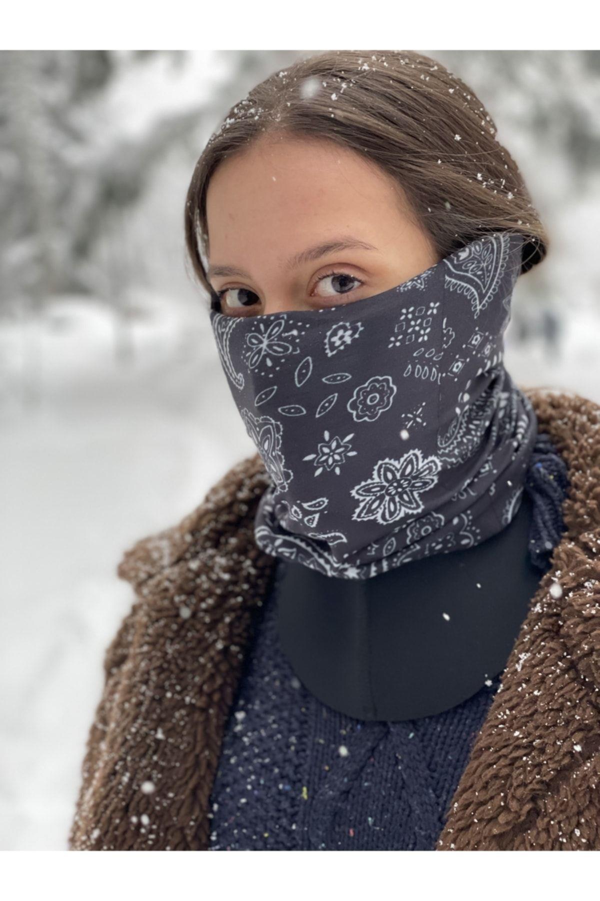 Etnik Model Siyah Beyaz Desenli Baf Buff Bandana Boyunluk