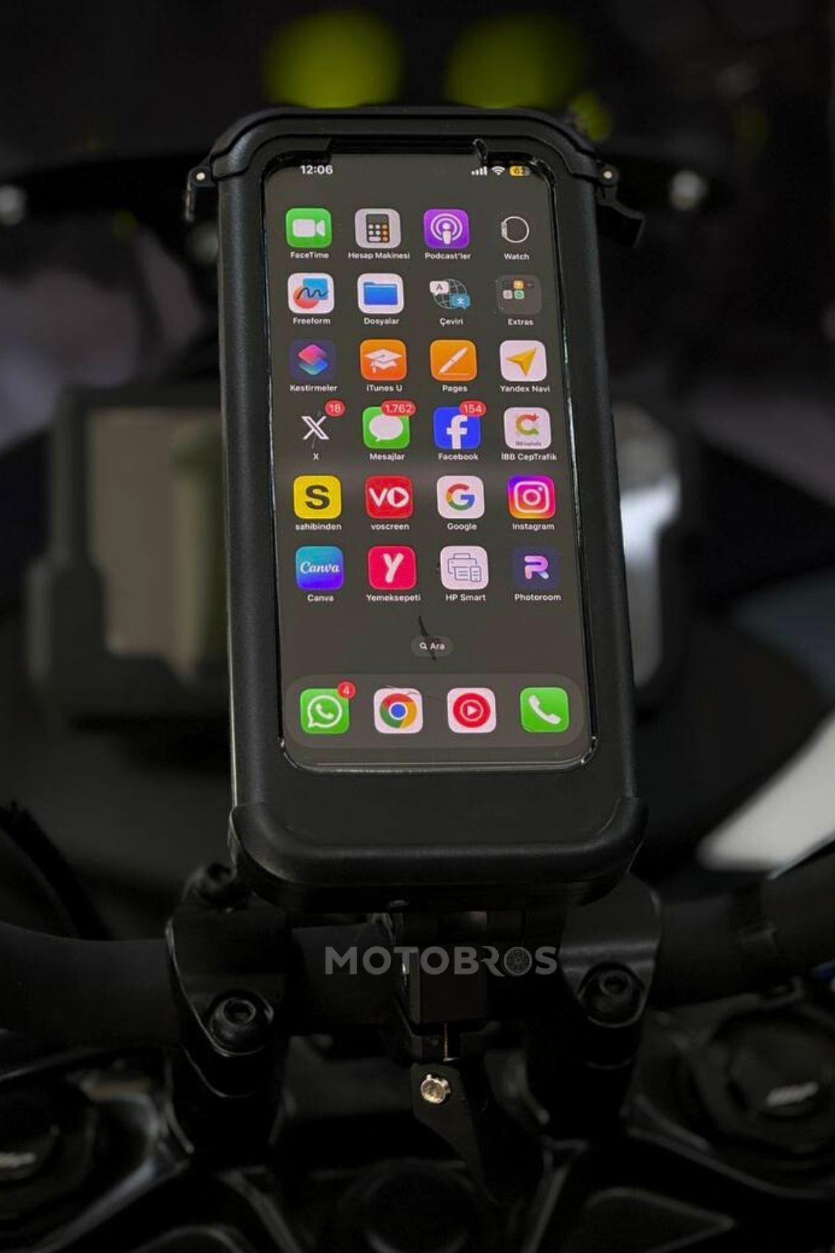 Motosiklet Bisiklet Telefon Tutucu Kapalı Su Geçirmez Mafsallı Dokunmatik (Ayna-Gidon Bağlantılı)