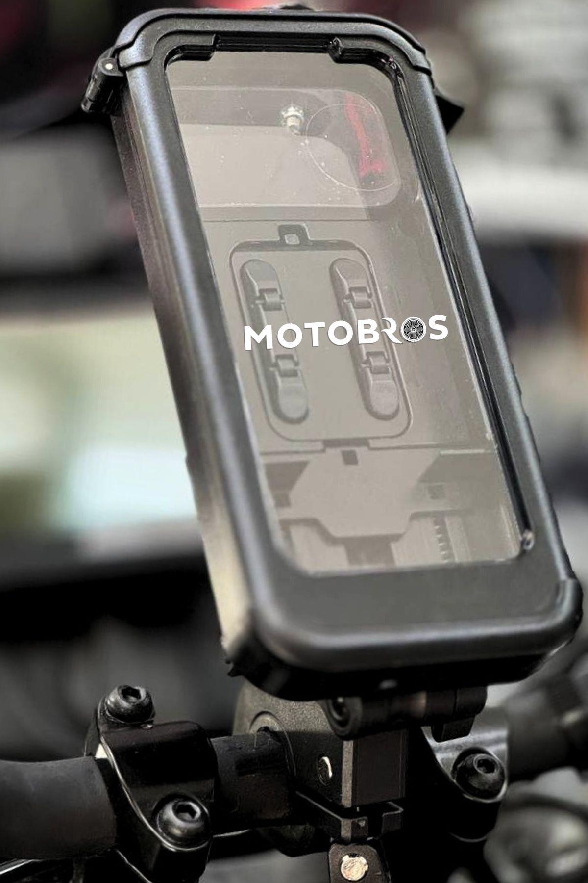 Motosiklet Bisiklet Telefon Tutucu Kapalı Su Geçirmez Mafsallı Dokunmatik (Ayna-Gidon Bağlantılı)