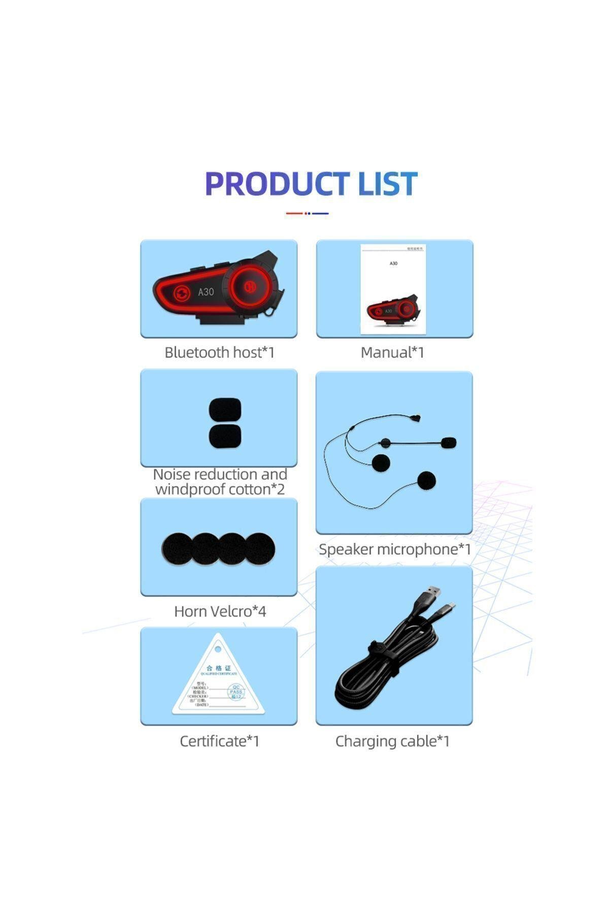 Motosiklet Kask Kulaklık Intercom Işıklı Interkom 2800 Mah Batarya