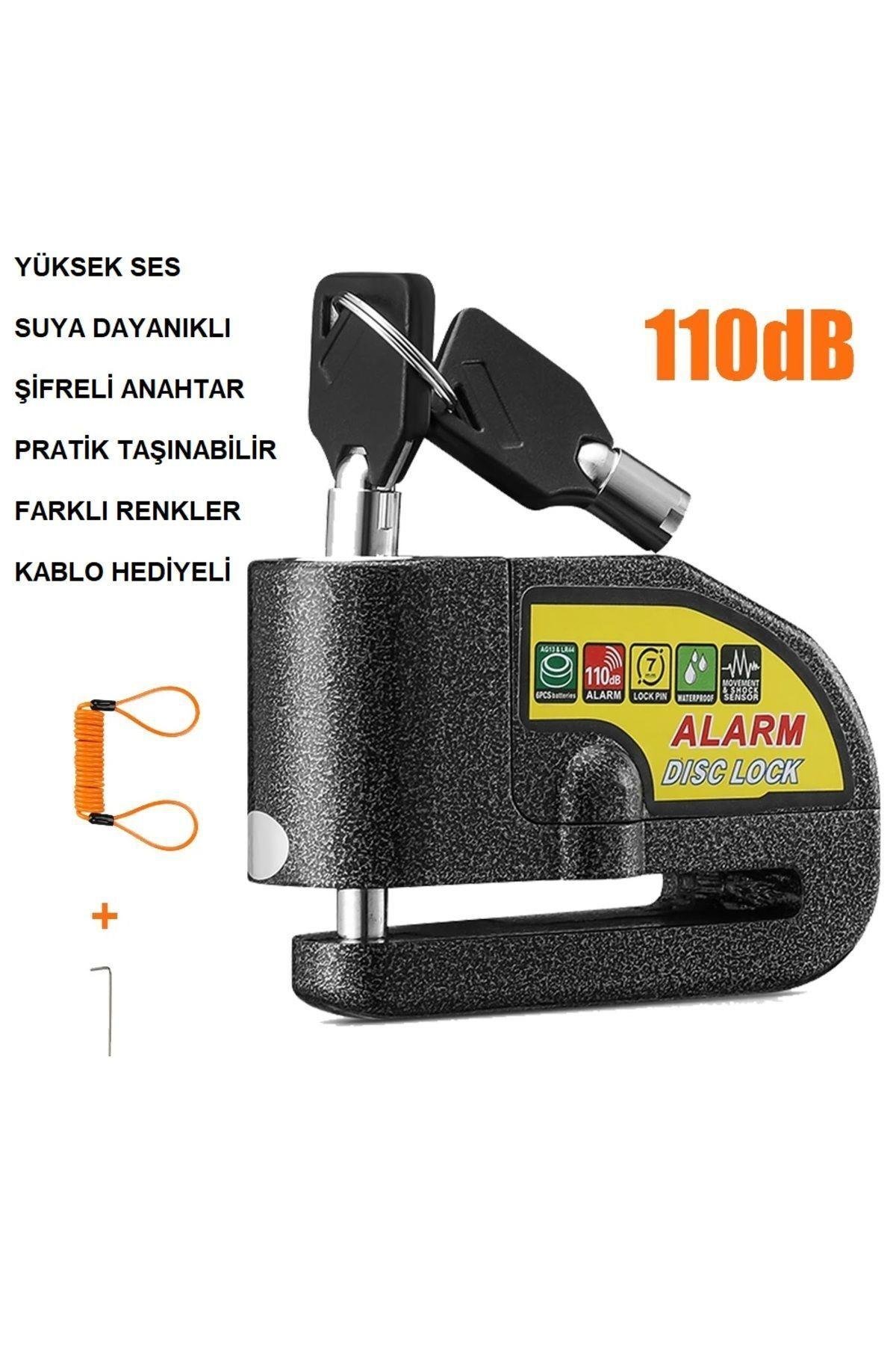 Motosiklet Universal Su Geçirmez Alarmlı Disk Kilidi, Çelik Alaşımlı Yanında Kablo Hediyeli