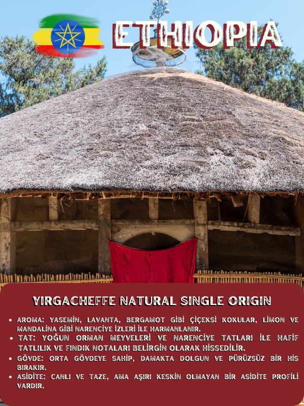 Etiyopya Yirgacheffe Natural Single Origin Çekirdek Kahve 250 Gr.