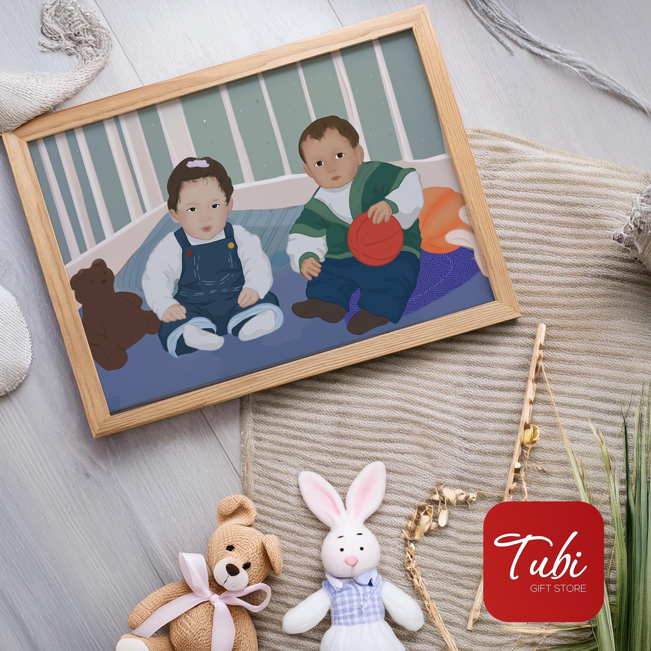 İlustrasyon Çizim Çocukluk Fotoğrafı Birleştirme