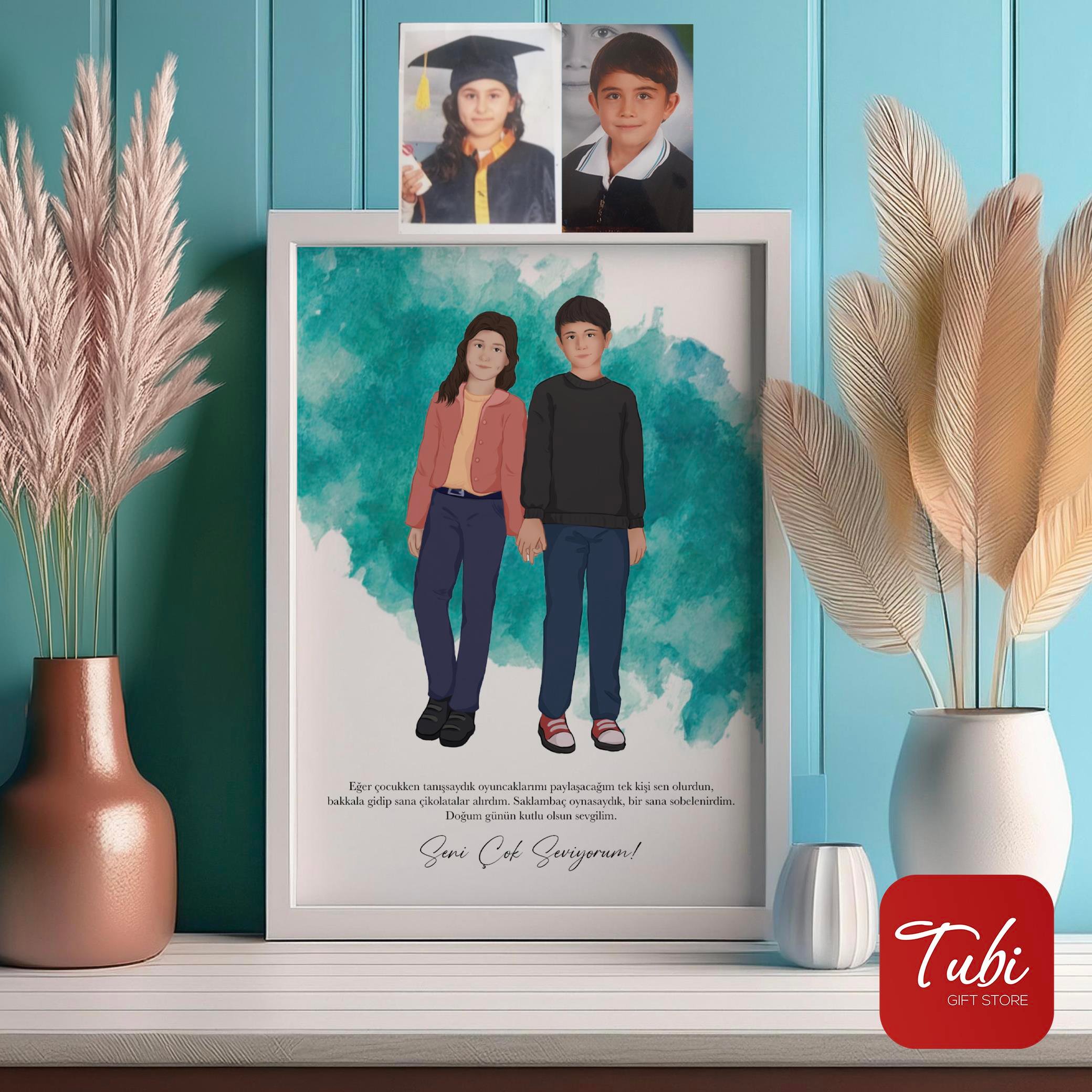 İlustrasyon Çizim Çocukluk Fotoğrafı Birleştirme