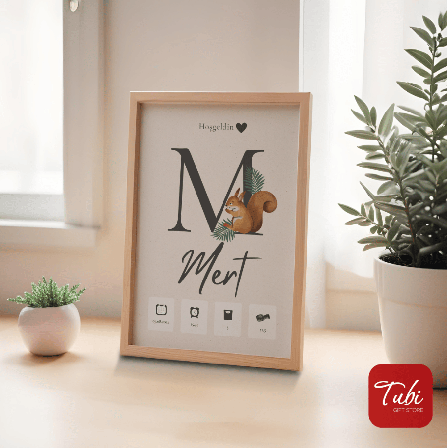 Sevimli Sincap Çocuk İsmine Özel Doğum Tablosu
