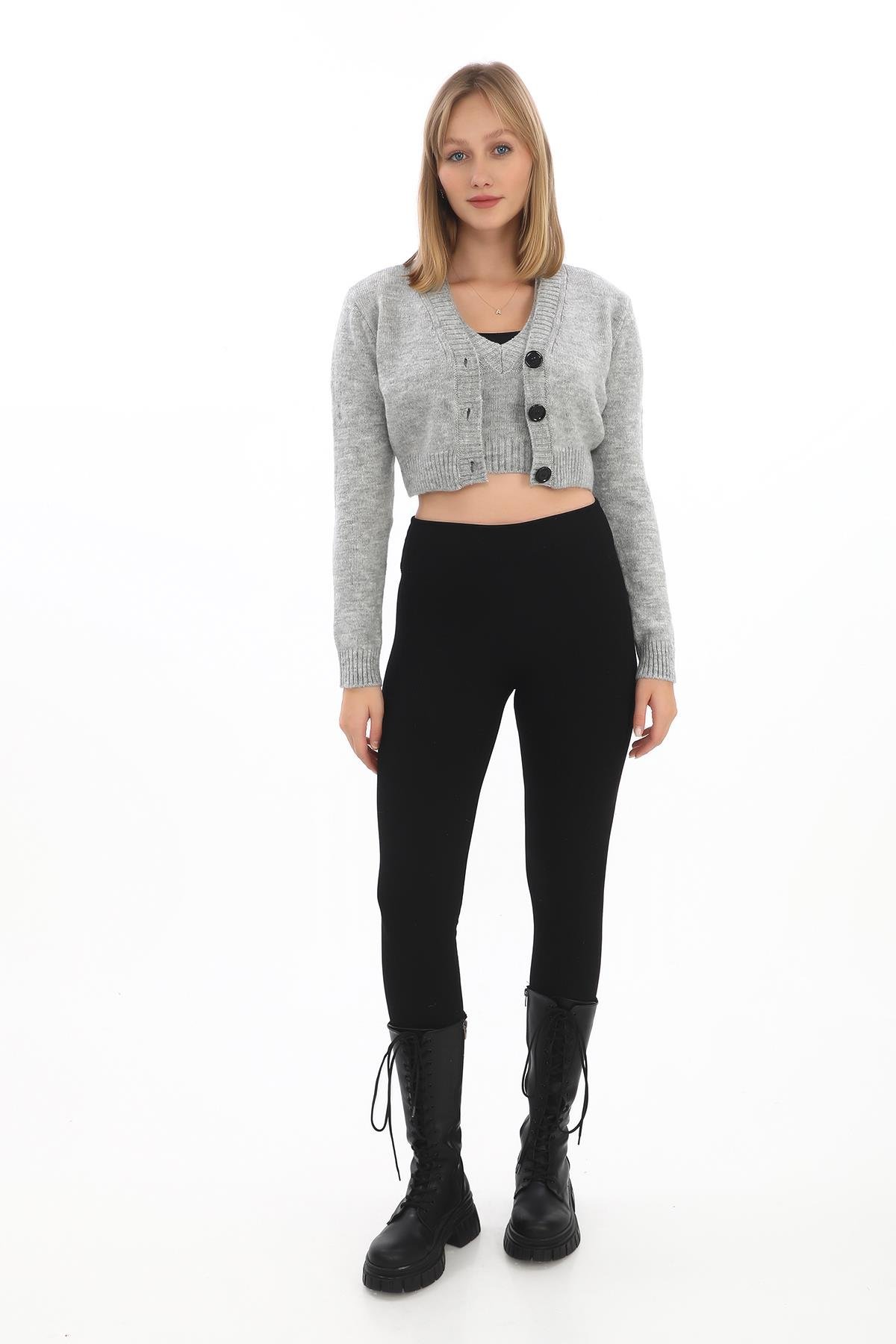 GRİ CROP HIRKA ATLET TAKIM