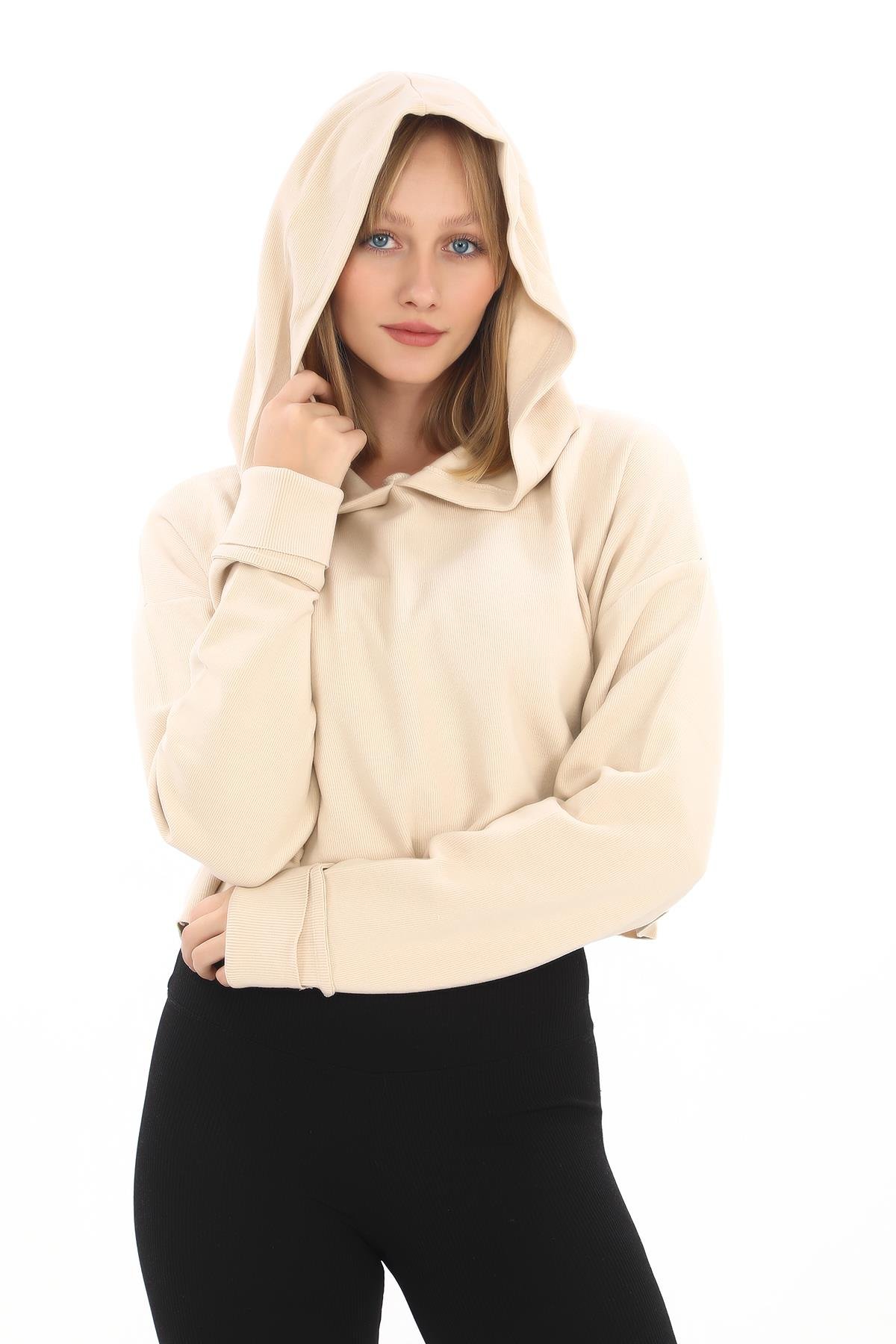 TAŞ RENGİ KAPŞONLU SWEAT