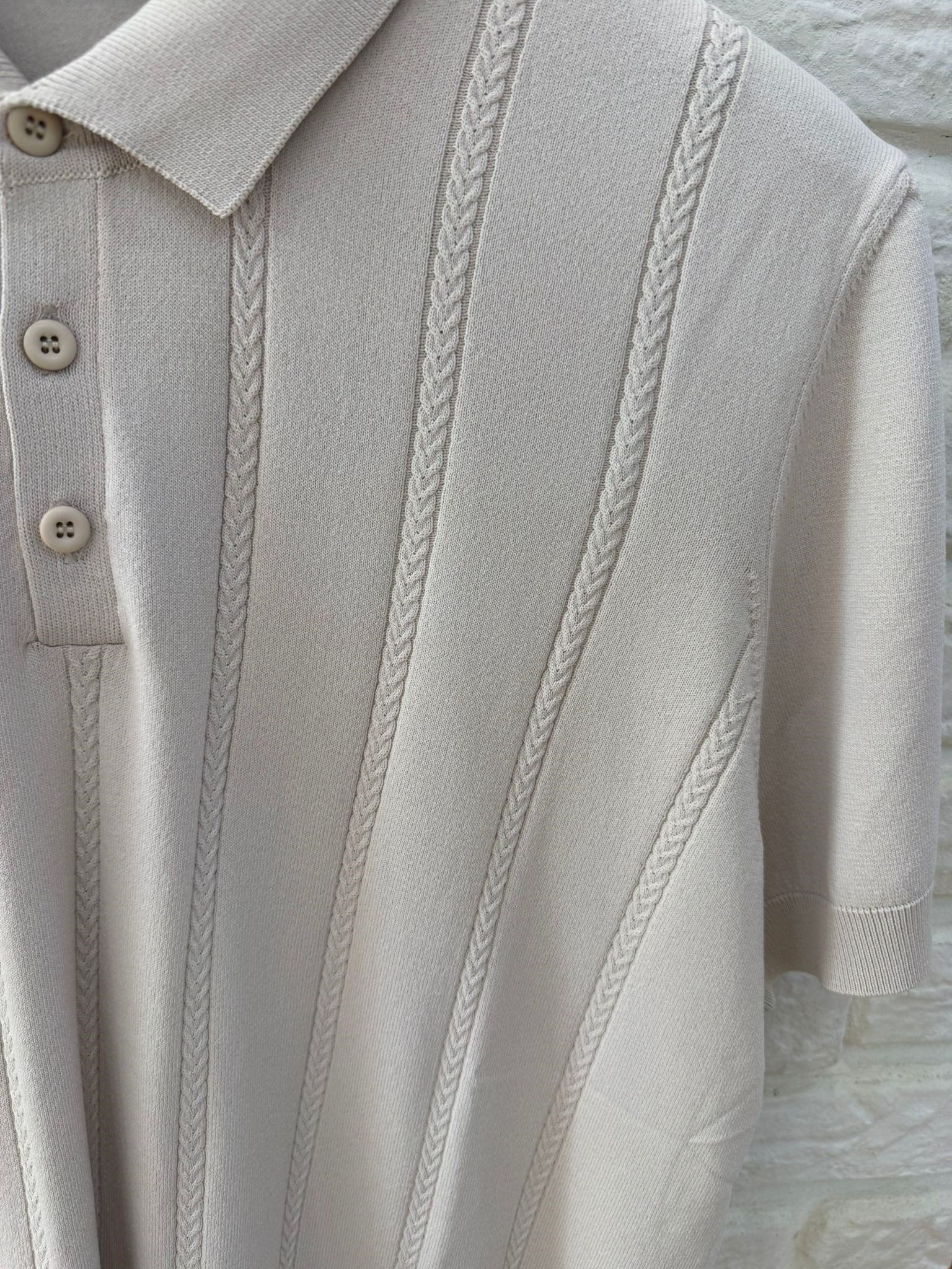 BEJ POLO YAKA DESENLİ RAYON TRİKO