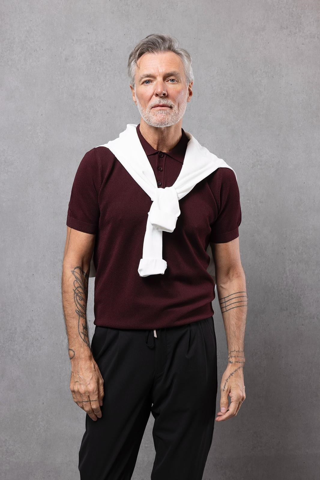 BORDO DOKULU LİKRALI POLO YAKA RAYON TRİKO