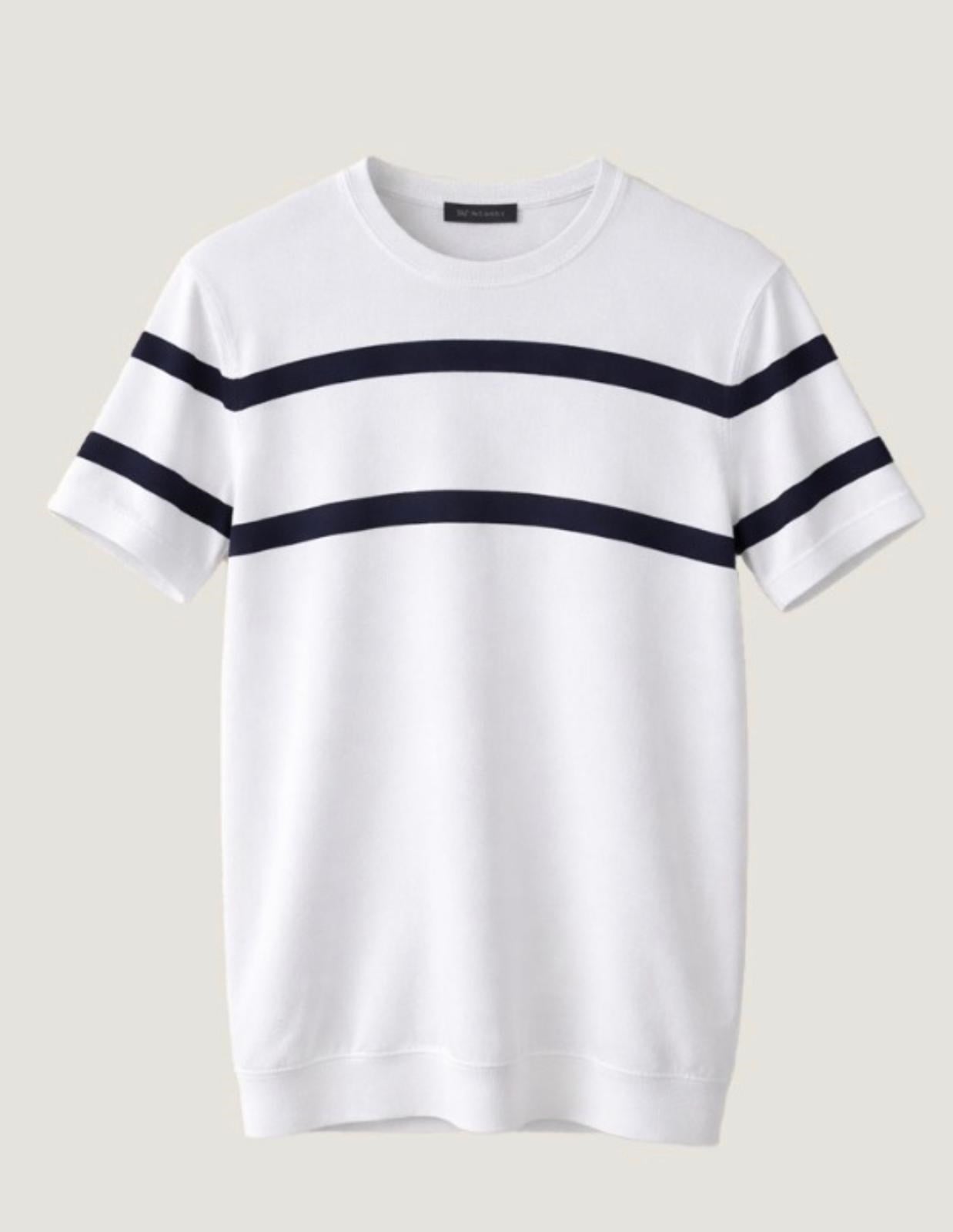 EKRU ÇİZGİLİ BİSİKLET YAKA RAYON TRİKO