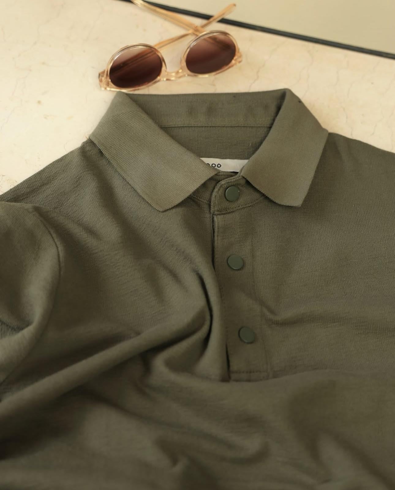 HAKİ POLO YAKA ÖRME TİŞÖRT