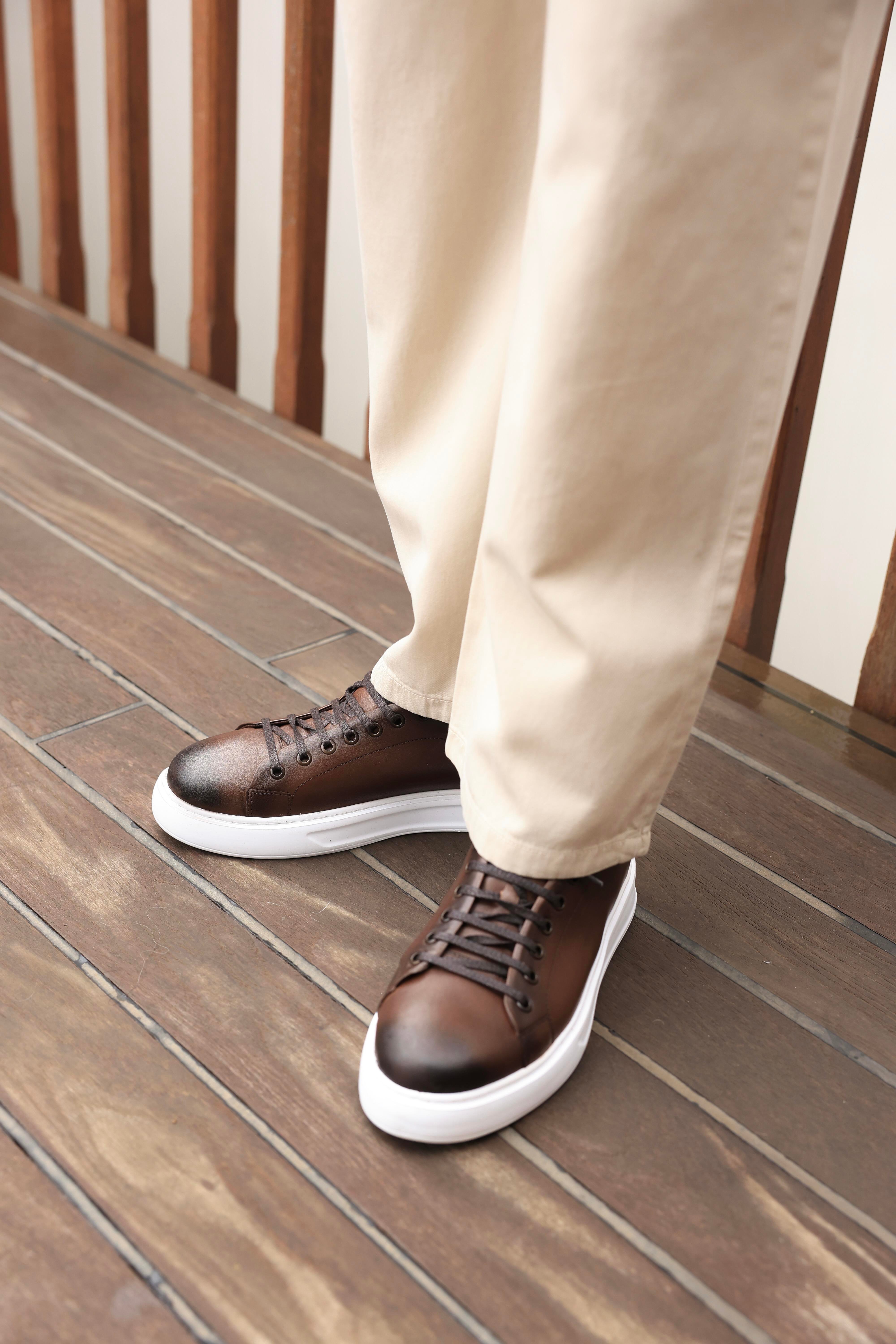 KAHVE BAĞCIKLI DERİ SNEAKERS