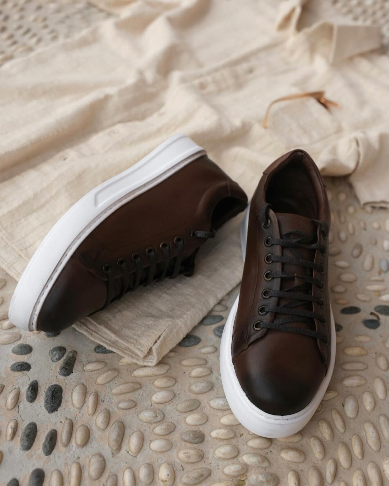 KAHVE BAĞCIKLI DERİ SNEAKERS