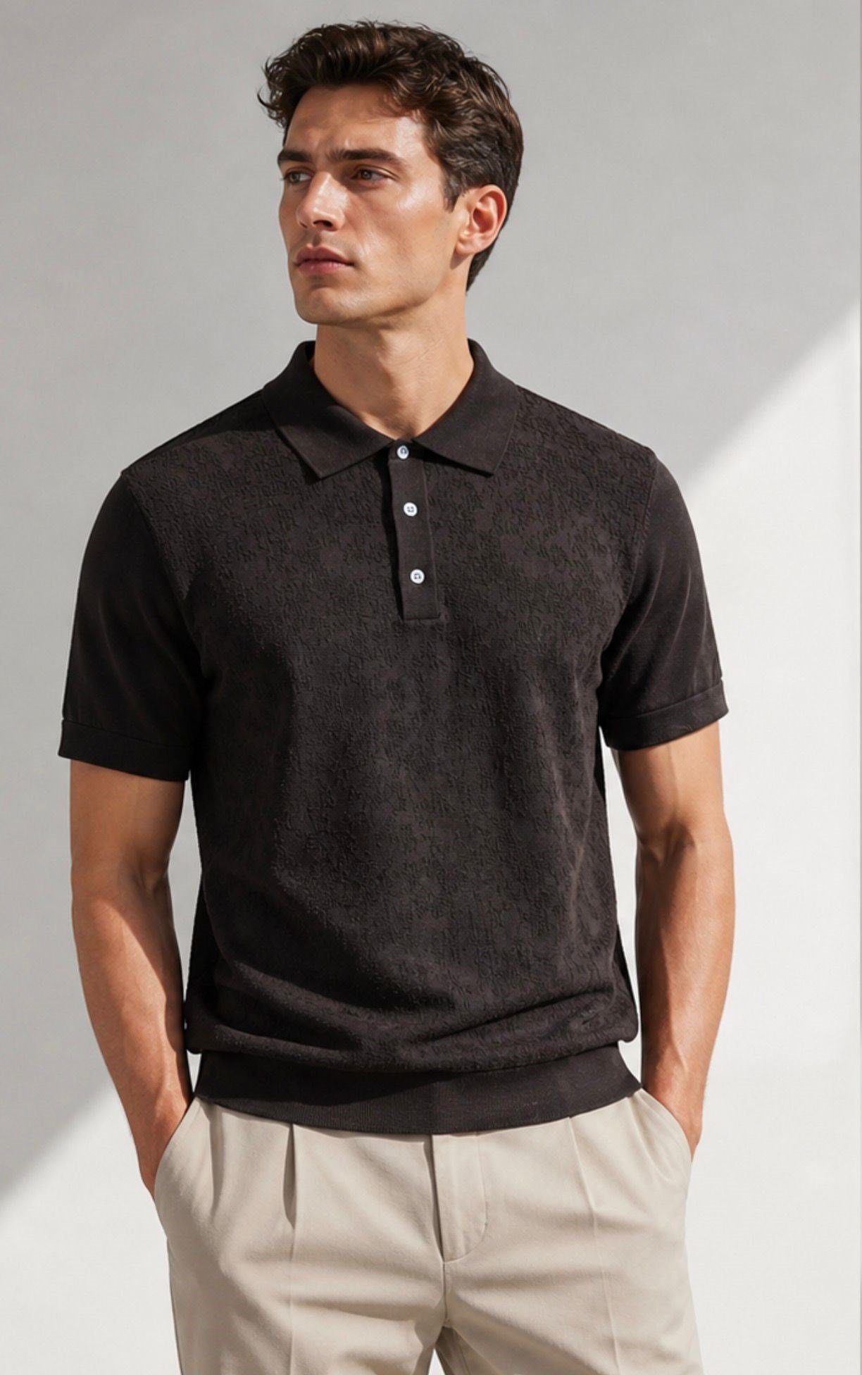 KAHVE DESENLİ POLO YAKA RAYON TRİKO