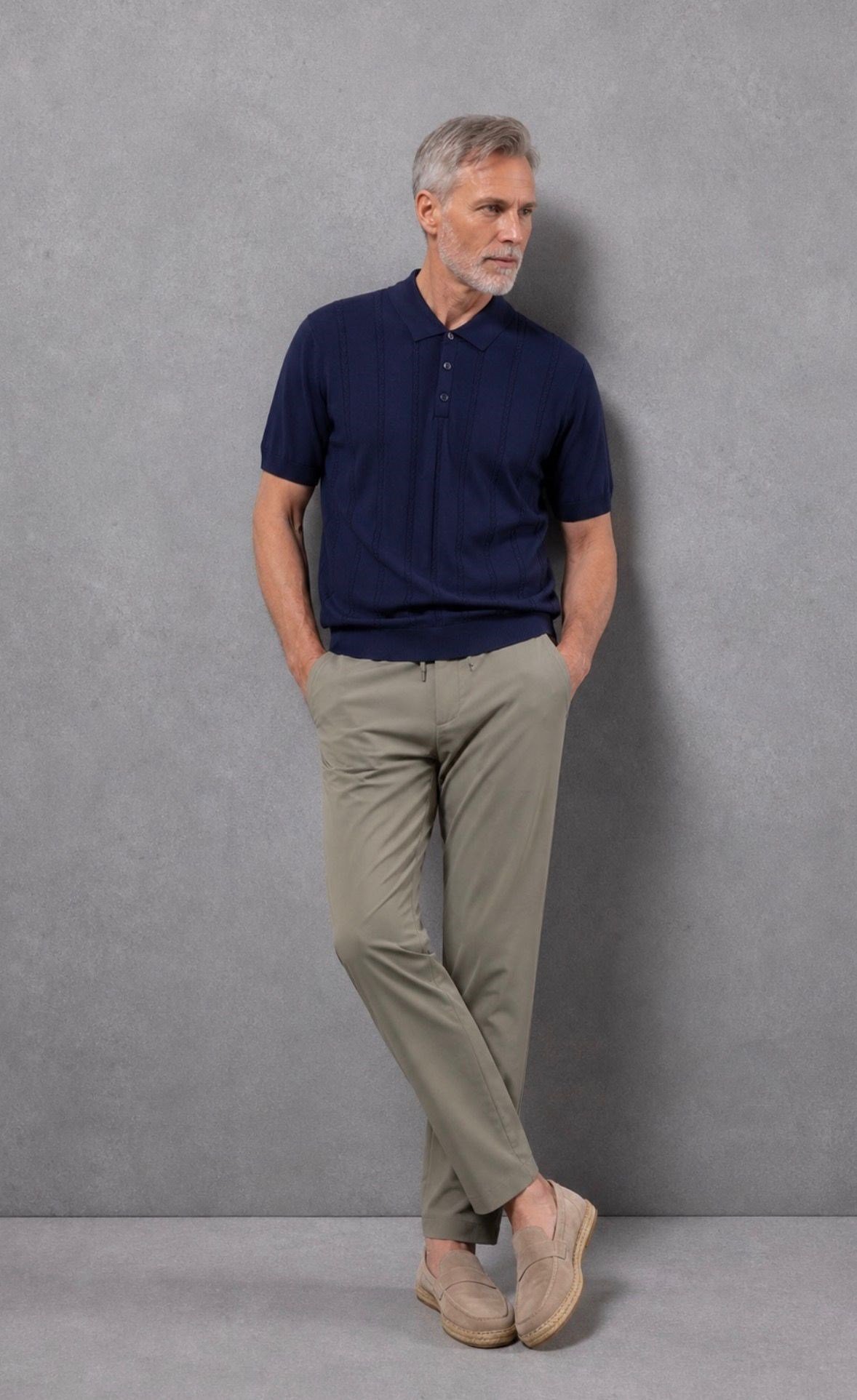 LACİVERT POLO YAKA DESENLİ RAYON TRİKO