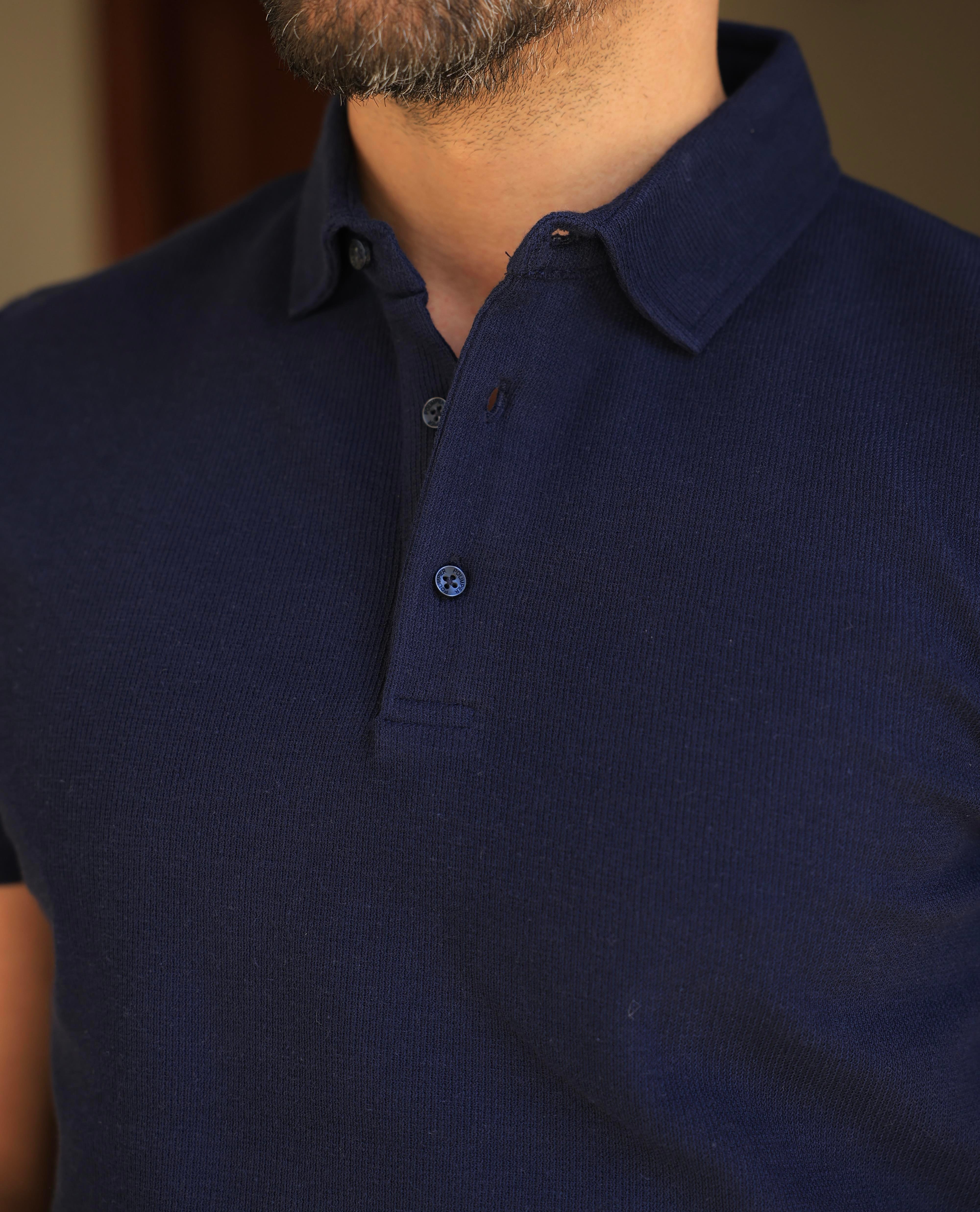 LACİVERT POLO YAKA ÖRME TİŞÖRT