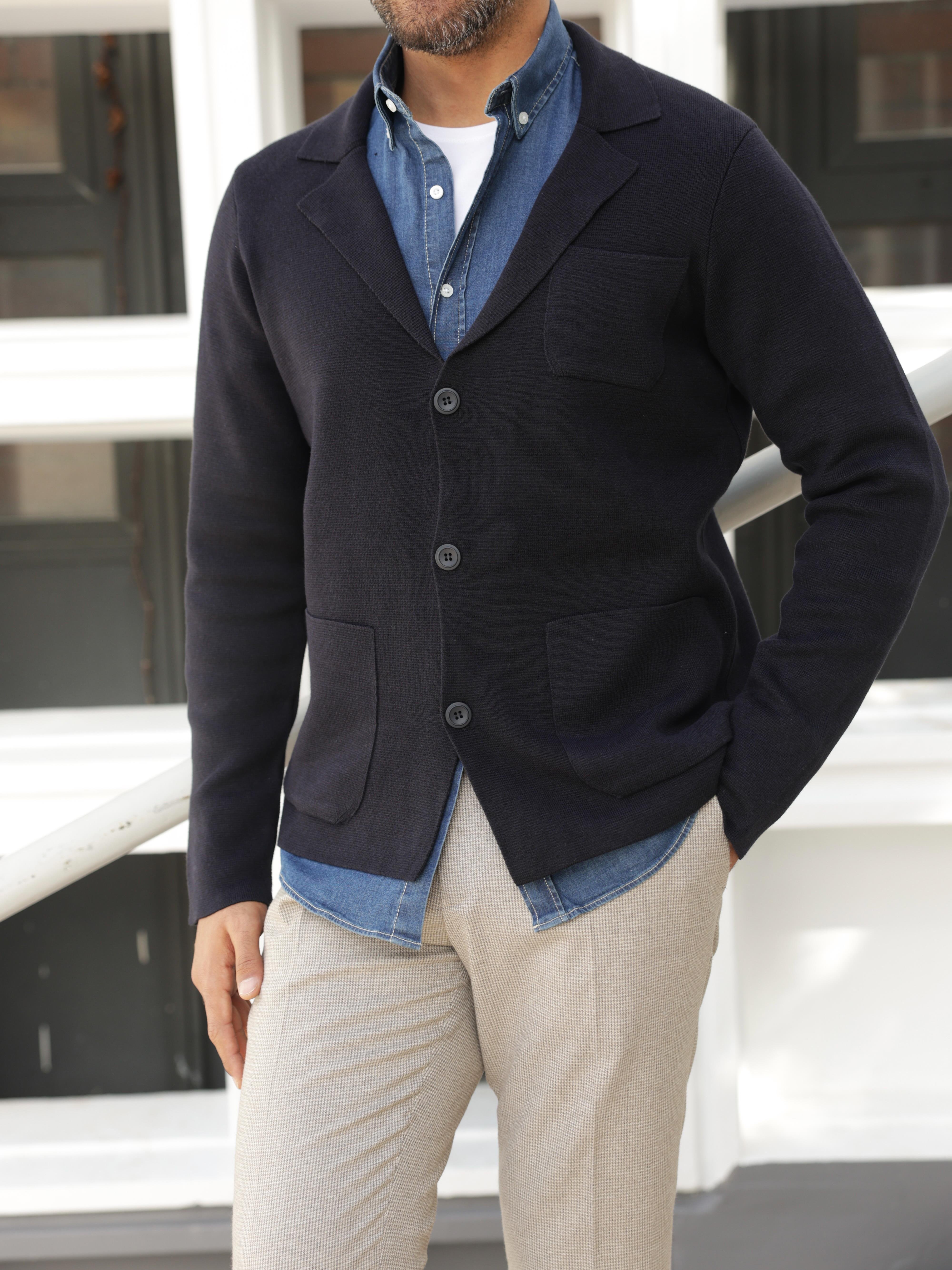 LACİVERT TORBA CEPLİ TRİKO CEKET