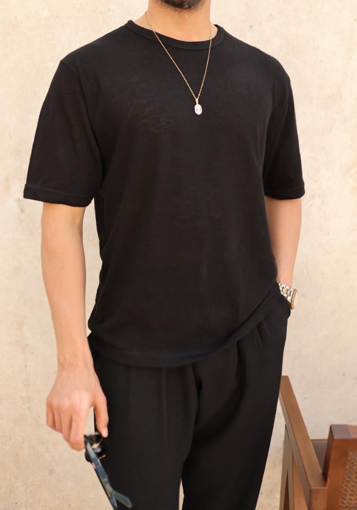 RegularFit Siyah Örme Basic Tişört