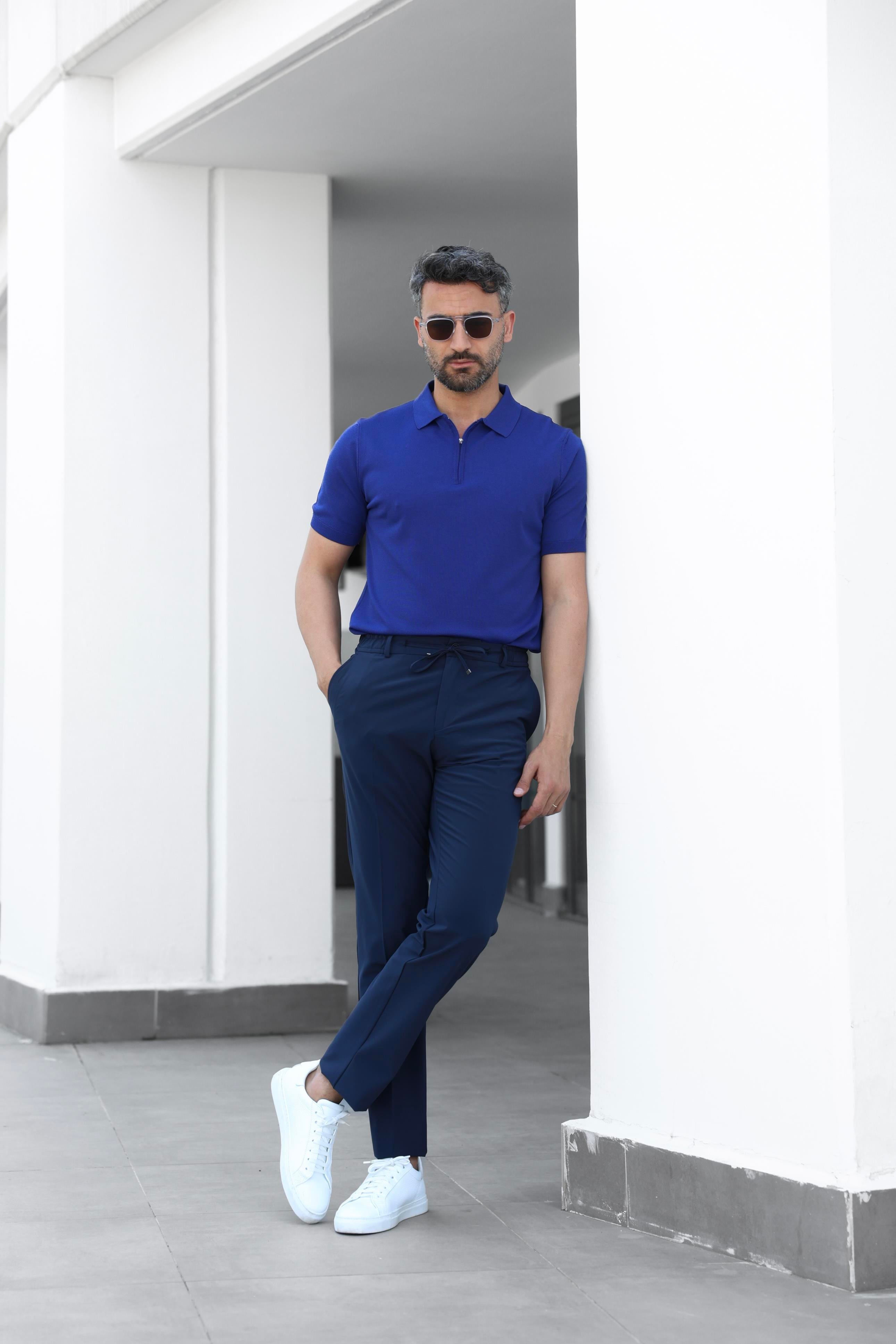 SAKS MAVİ FERMUARLI RAYON TRİKO