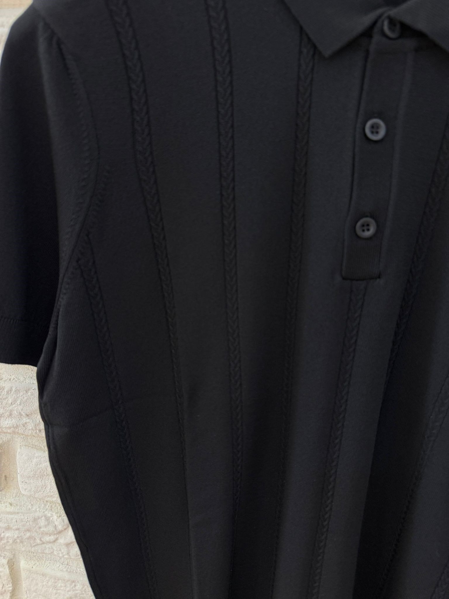 SİYAH POLO YAKA DESENLİ RAYON TRİKO