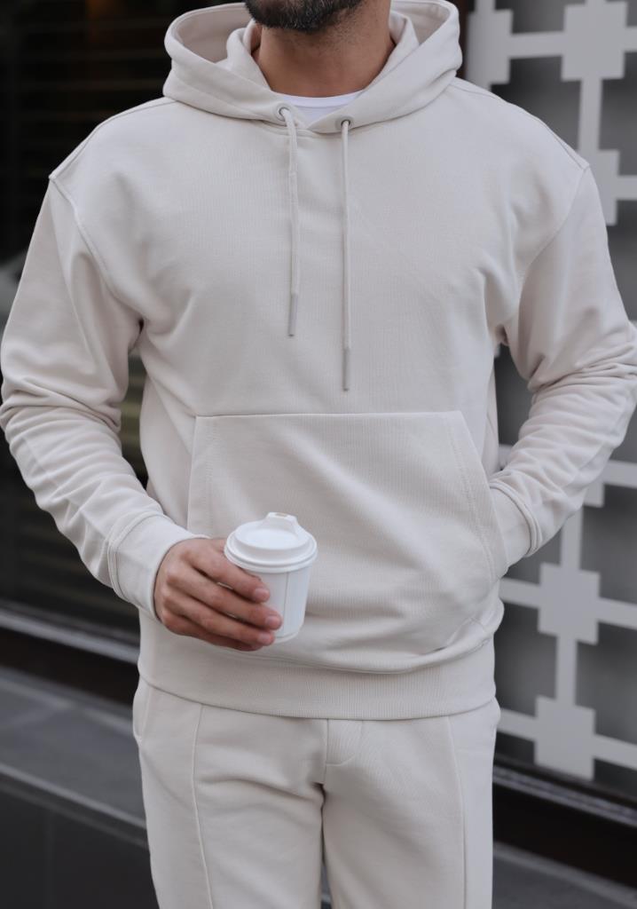 SlimFit Bej Kapüşonlu Sweatshirt