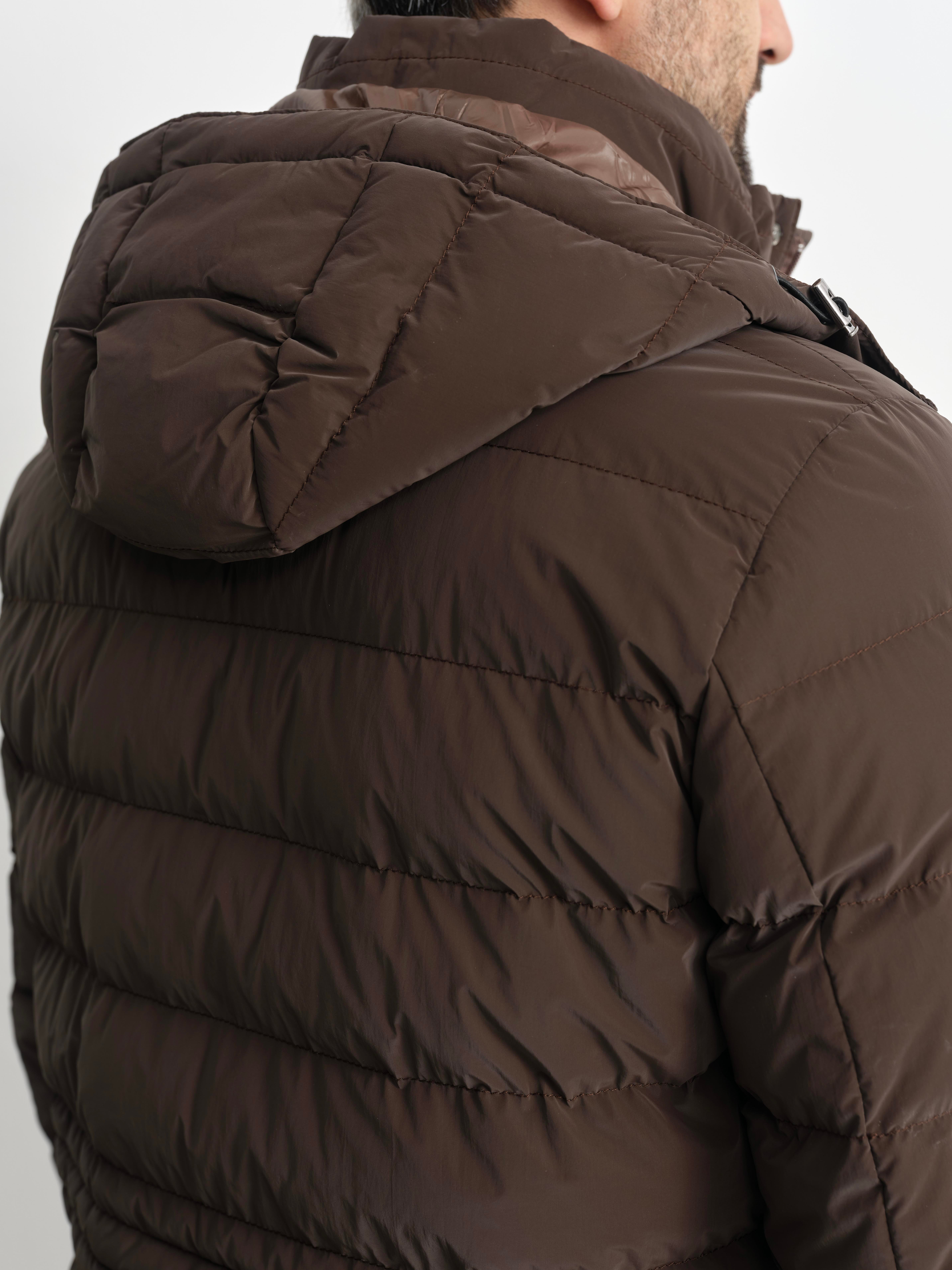 SLIMFIT KAHVE KAPÜŞONLU KALIN ŞİŞME MONT