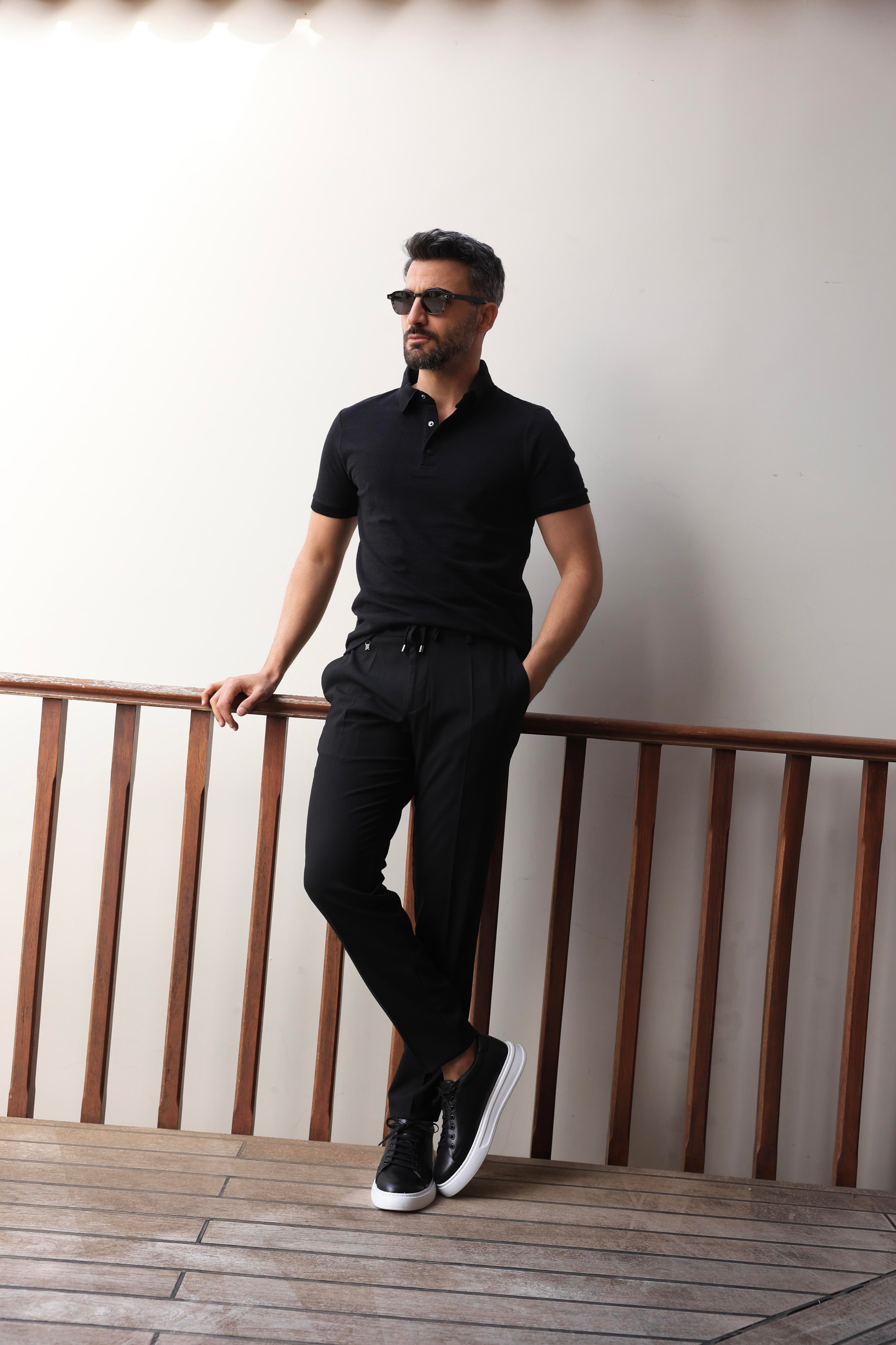 SLİMFİT SİYAH POLO YAKA ÖRME TİŞÖRT