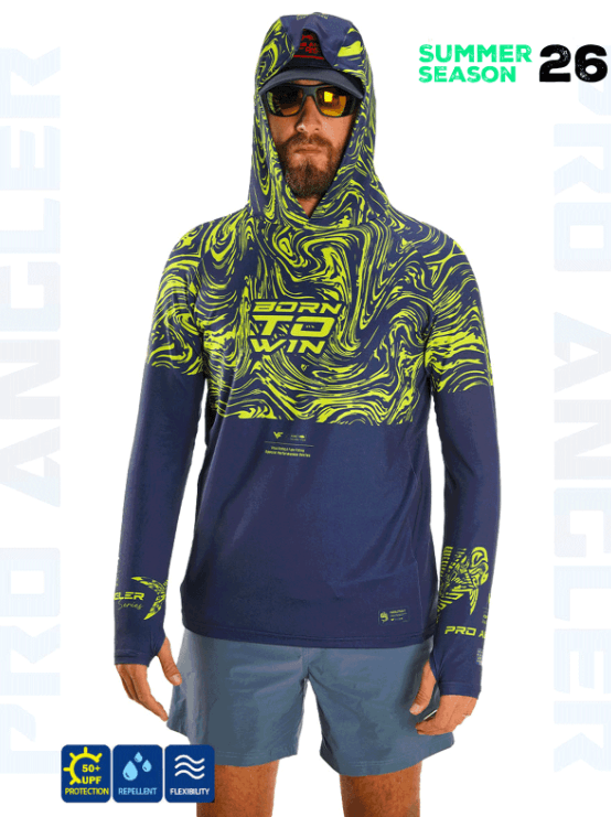 FUJIN Fujin Pro Angler S26 Hooded Izohips Blue Green - XL Balıkçı Giyim
