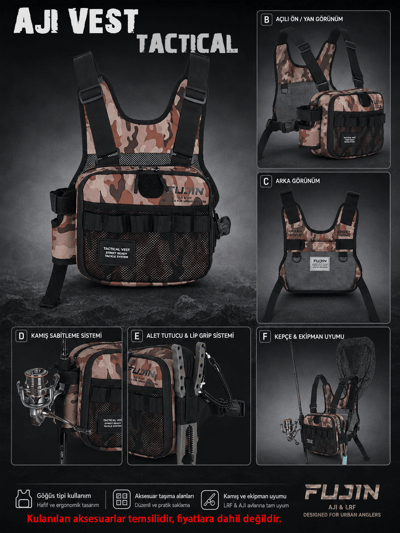 FUJIN Fujin Tactical Vest Brown Camo Balıkçı Çantası Çanta ve Kutular
