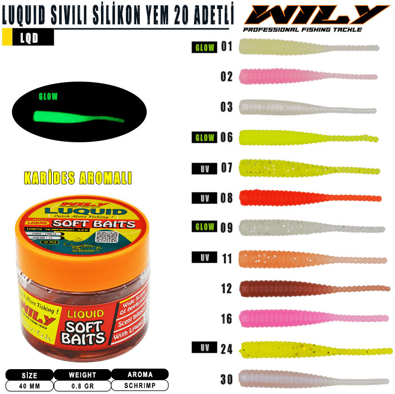 WILY Wily Luquid Sıvılı 40 mm 20 Adetli Silikon Yem Silikon Yemler