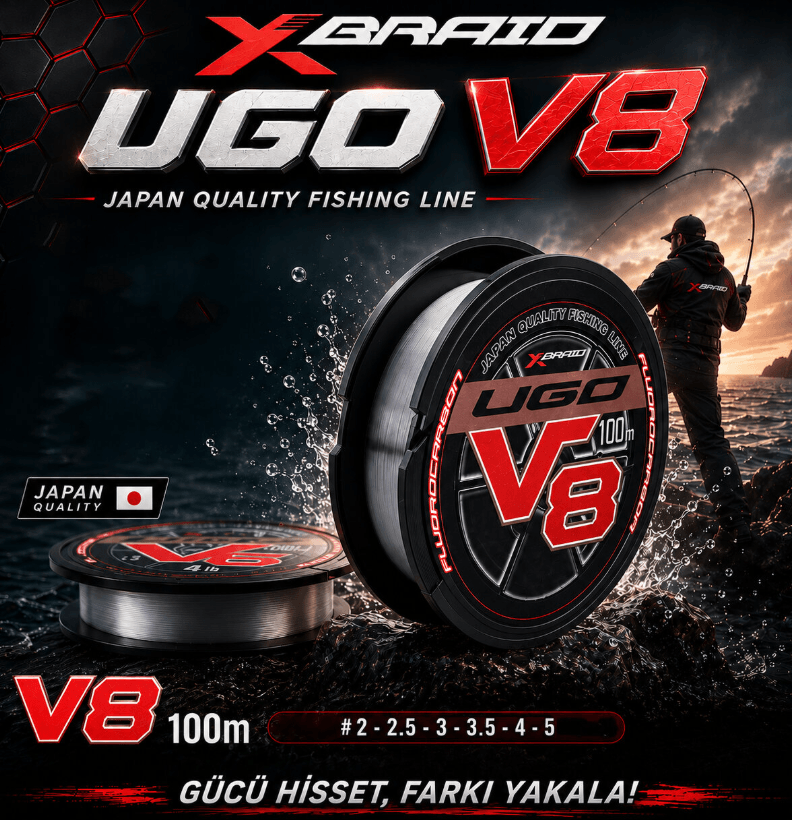 YGK Ygk X061 F-Ugo V8 Hard Fc 100m Misina - 2PE 0.235MM Fluorocarbon (Leader) Misinalar