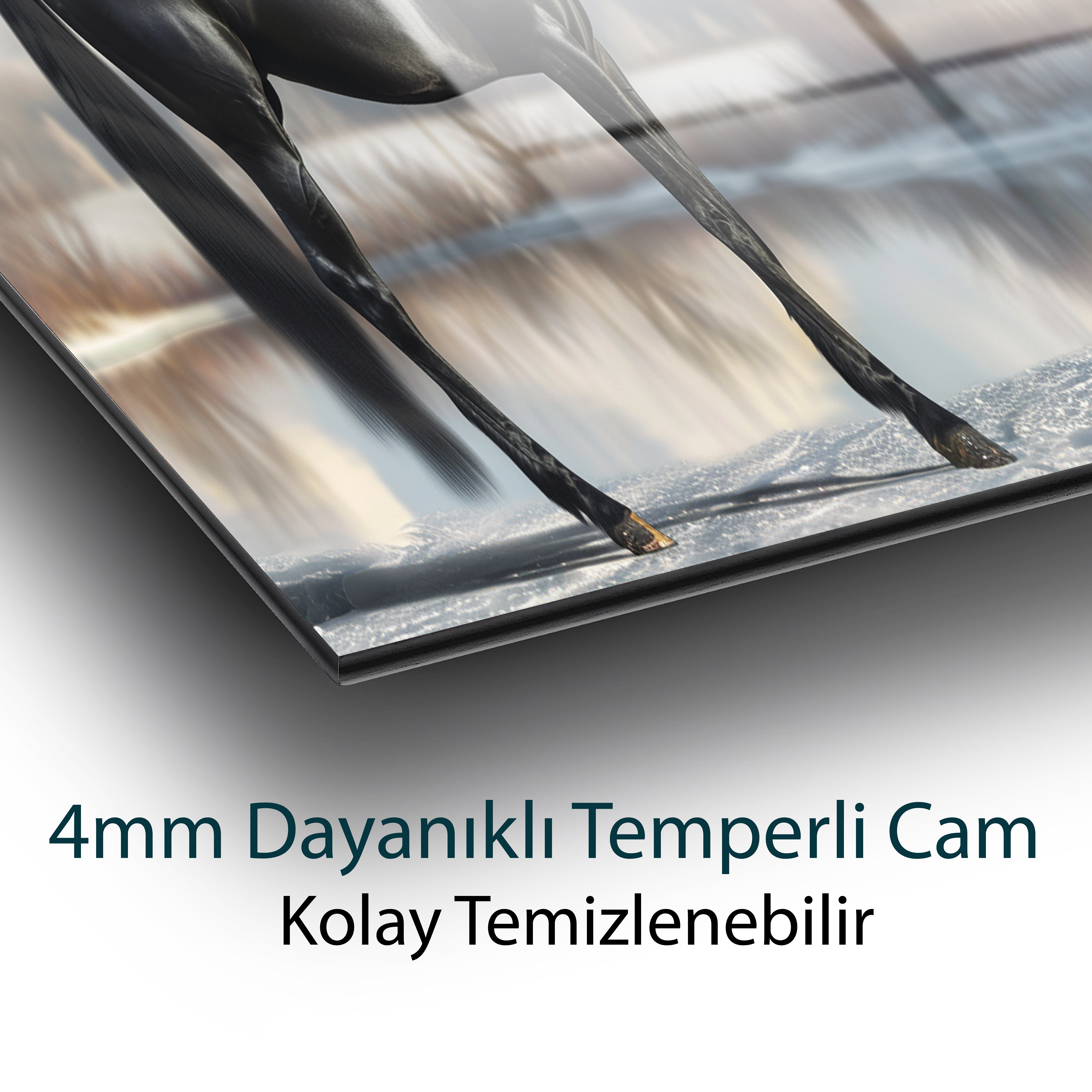  Siyah At   Cam Tablo  Modern Ofis Makam Odası Hediyelik Büyük Tablo Duvar Dekoru 