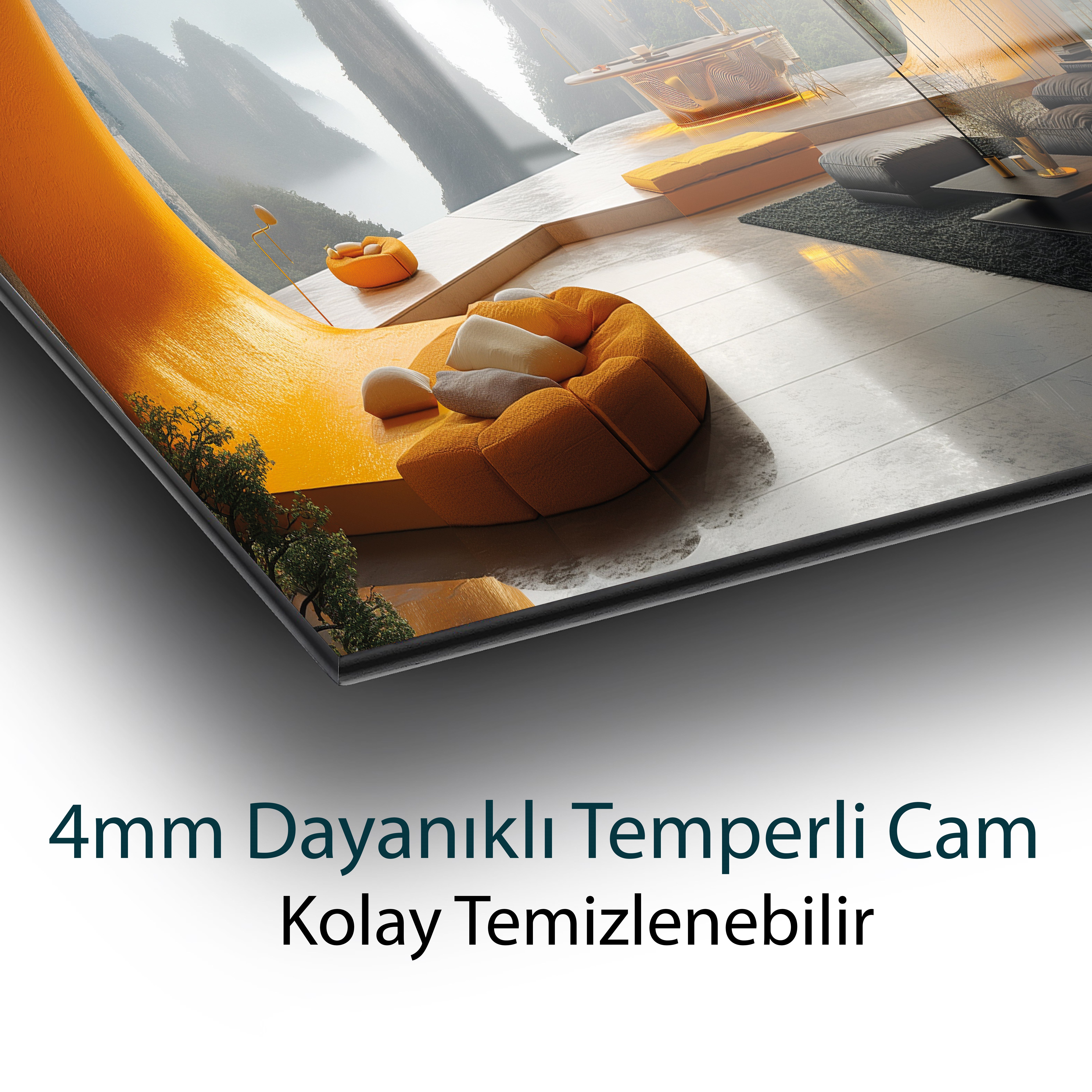  Soyut Dağ  Manzaralı Oda  Cam Tablo  Modern Ofis Makam Odası Hediyelik Büyük Tablo Duvar Dekoru 