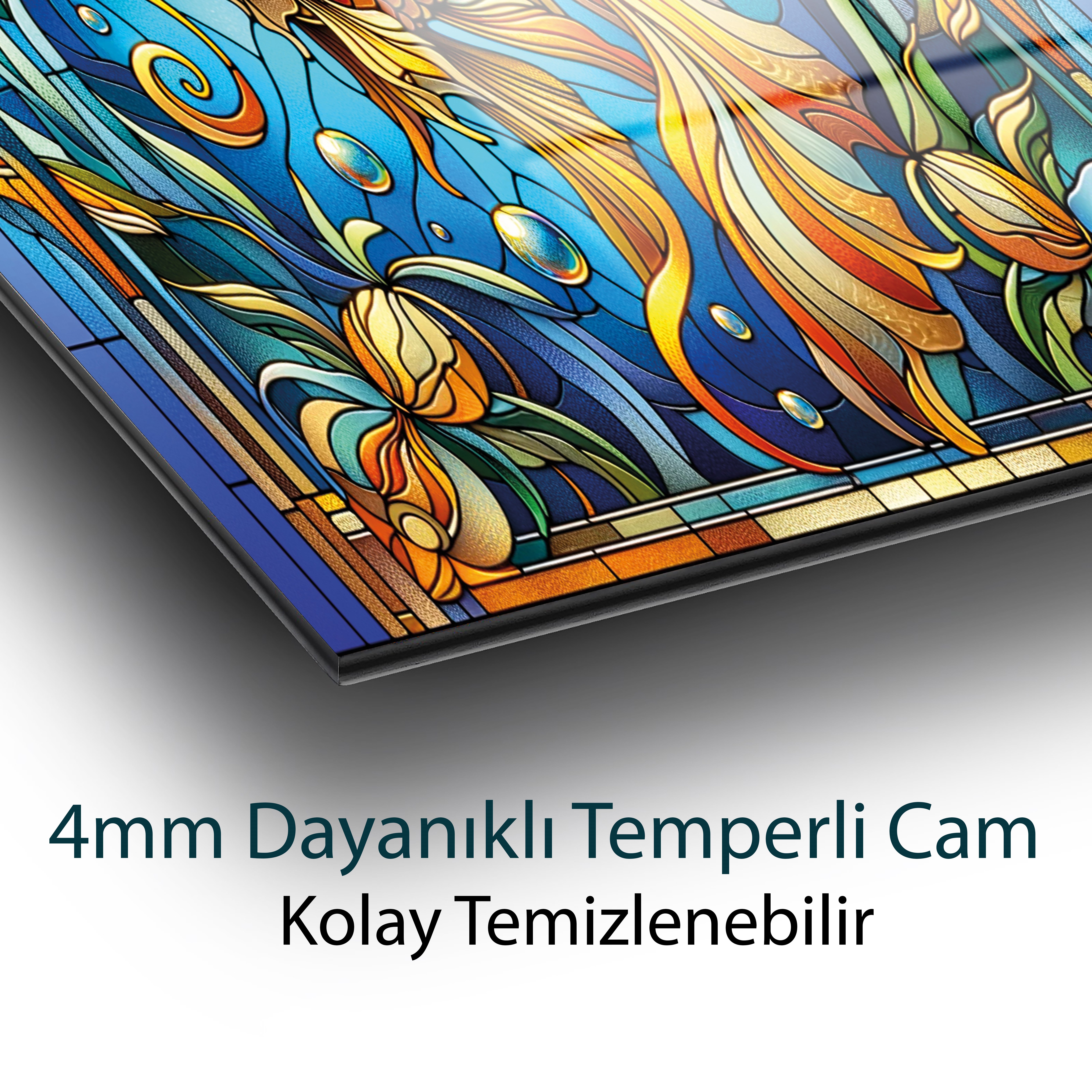  Soyut Renkli Balık Cam Tablo  Modern Ofis Makam Odası Hediyelik Büyük Tablo Duvar Dekoru 