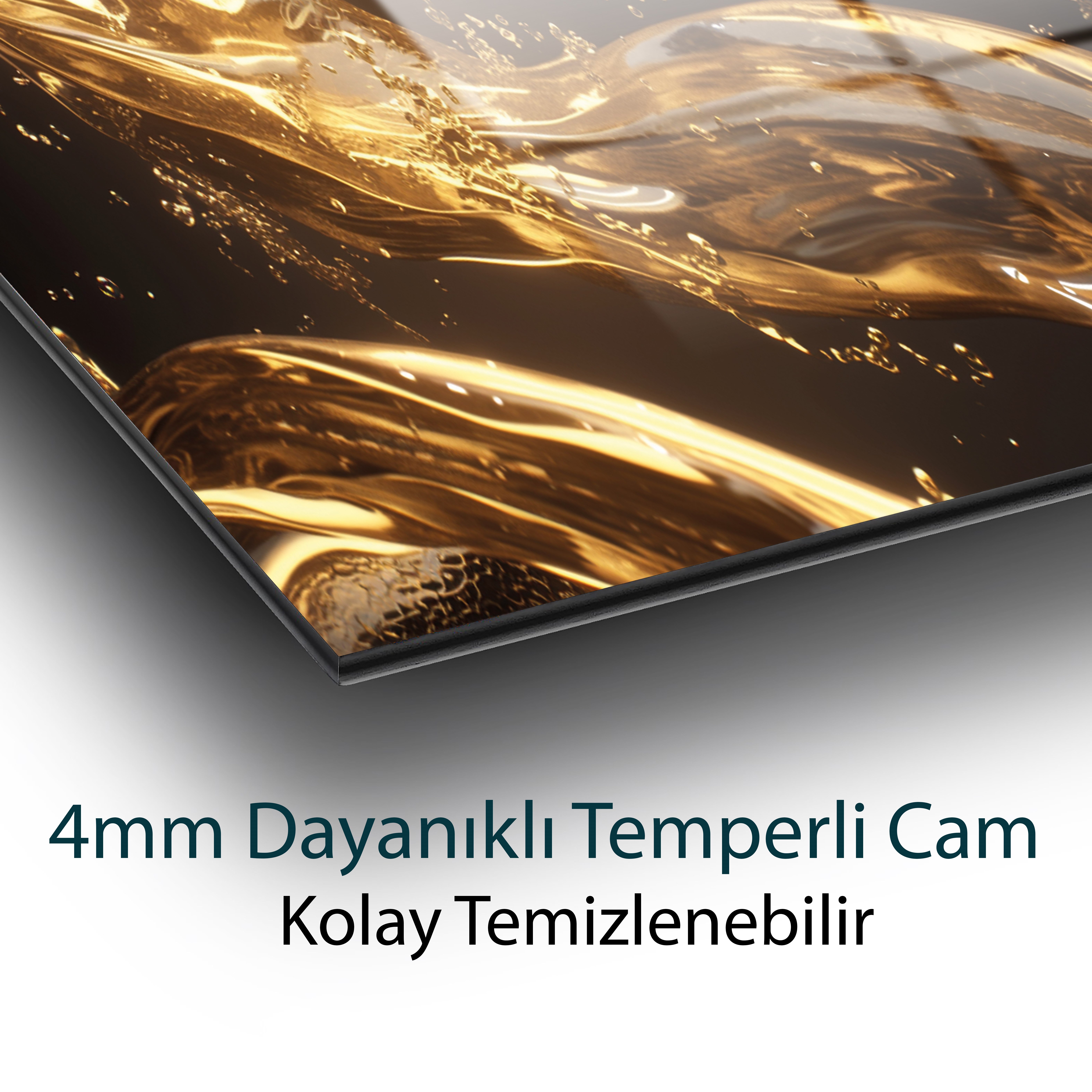 Altın Akışının Harmonisi Cam Tablo Hediyelik Büyük Tablo Ev Ofis Dekoru