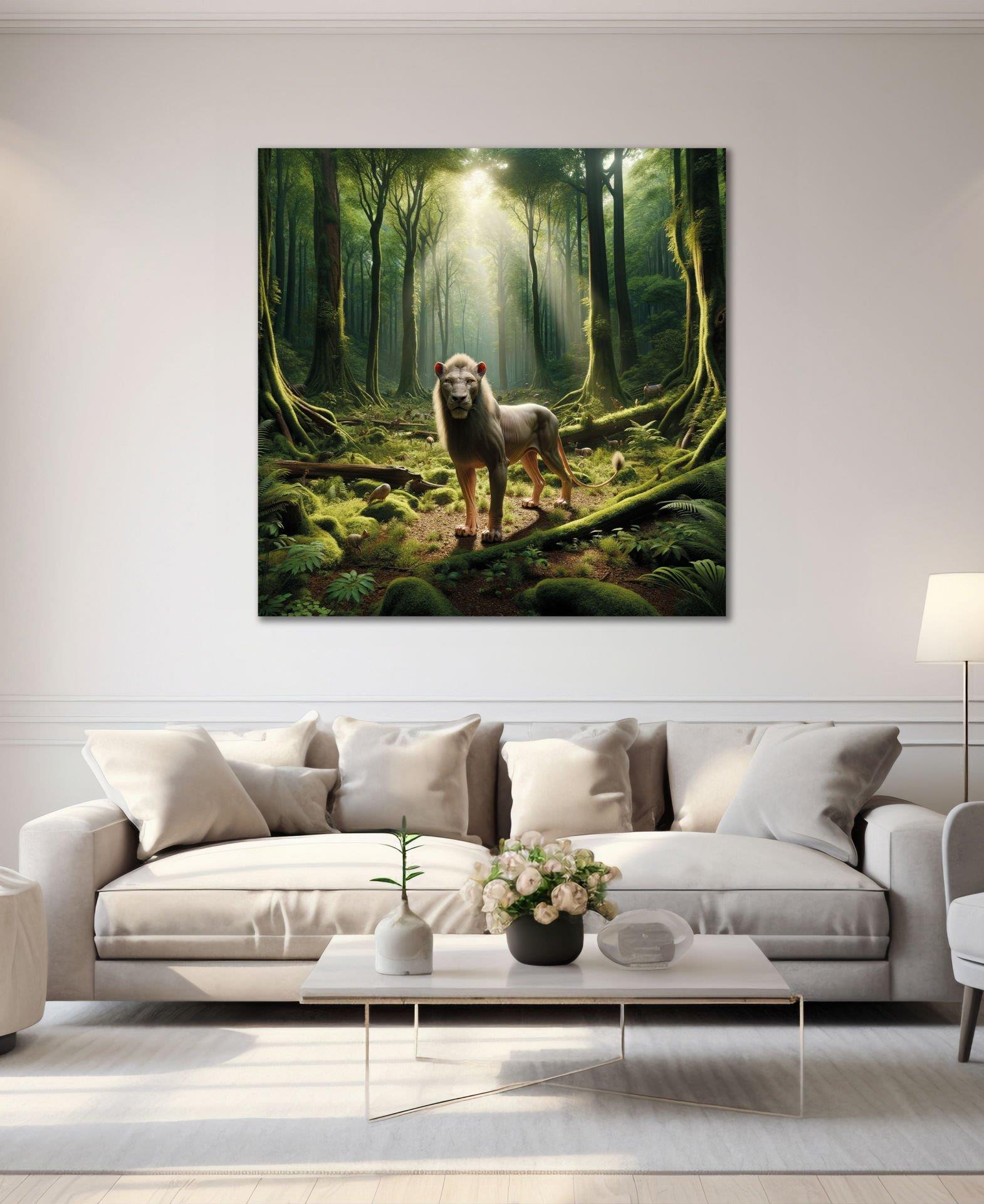Aslan Görseli Modern Cam Tablo Yapay Zeka Hediyelik Büyük Tablo Ev Ofis Dekoru 4mm Dayanıklı Temperli Cam