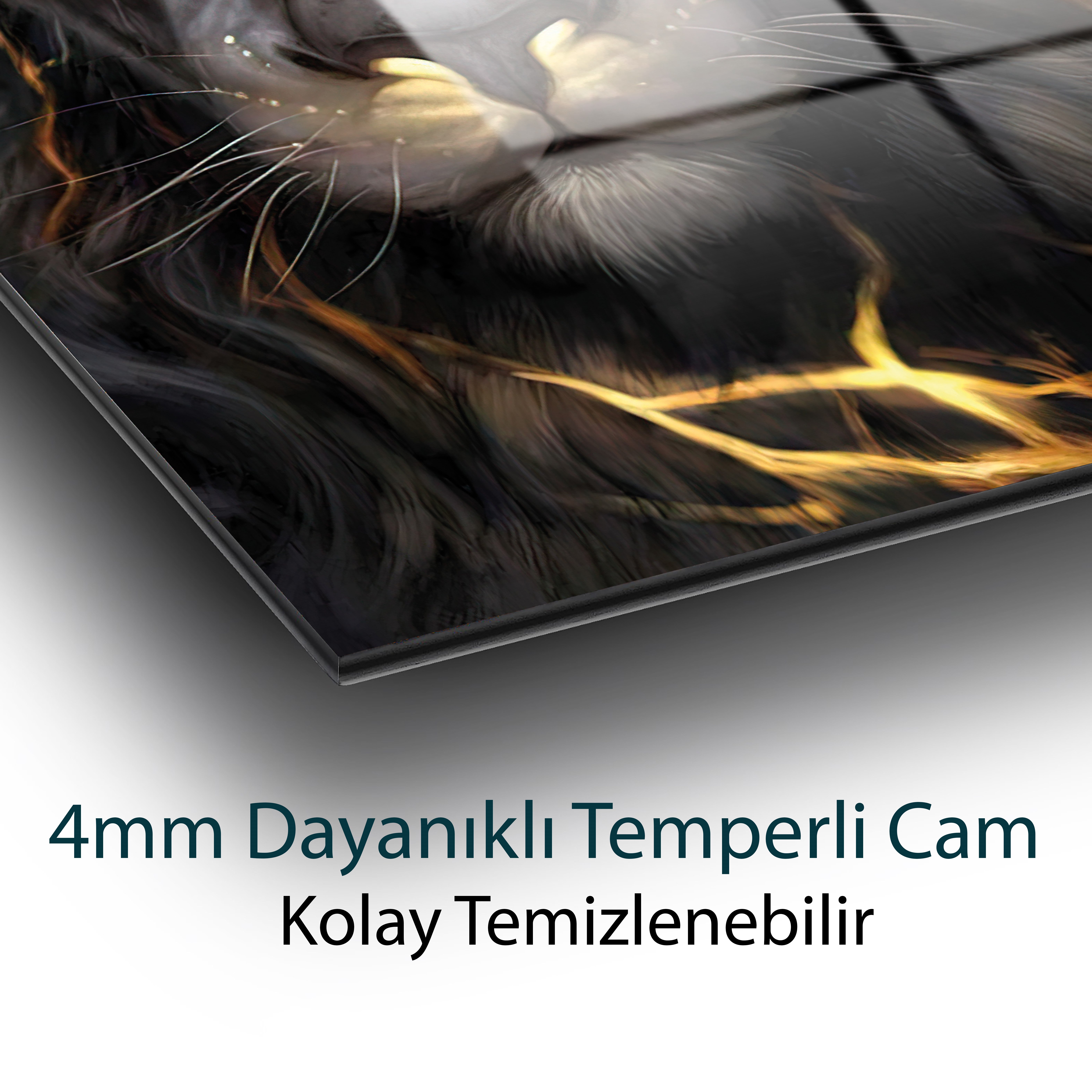 Aslan [ Sarı Gözlü ] Cam Tablo 4mm Dayanıklı Temperli Cam