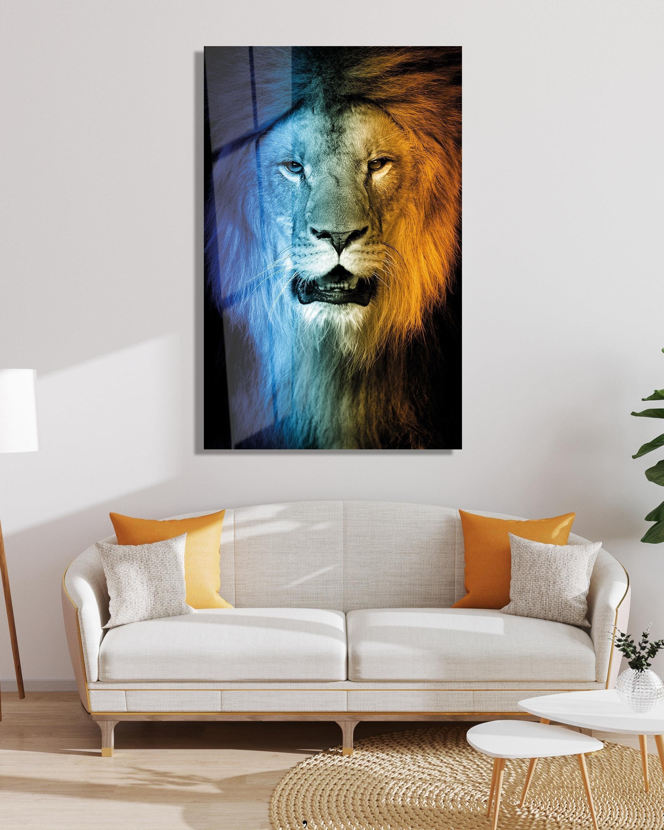 Aslan Taraftar Cam Tablo Modern Ofis Makam Odası Hediyelik Büyük Tablo Duvar Dekoru 