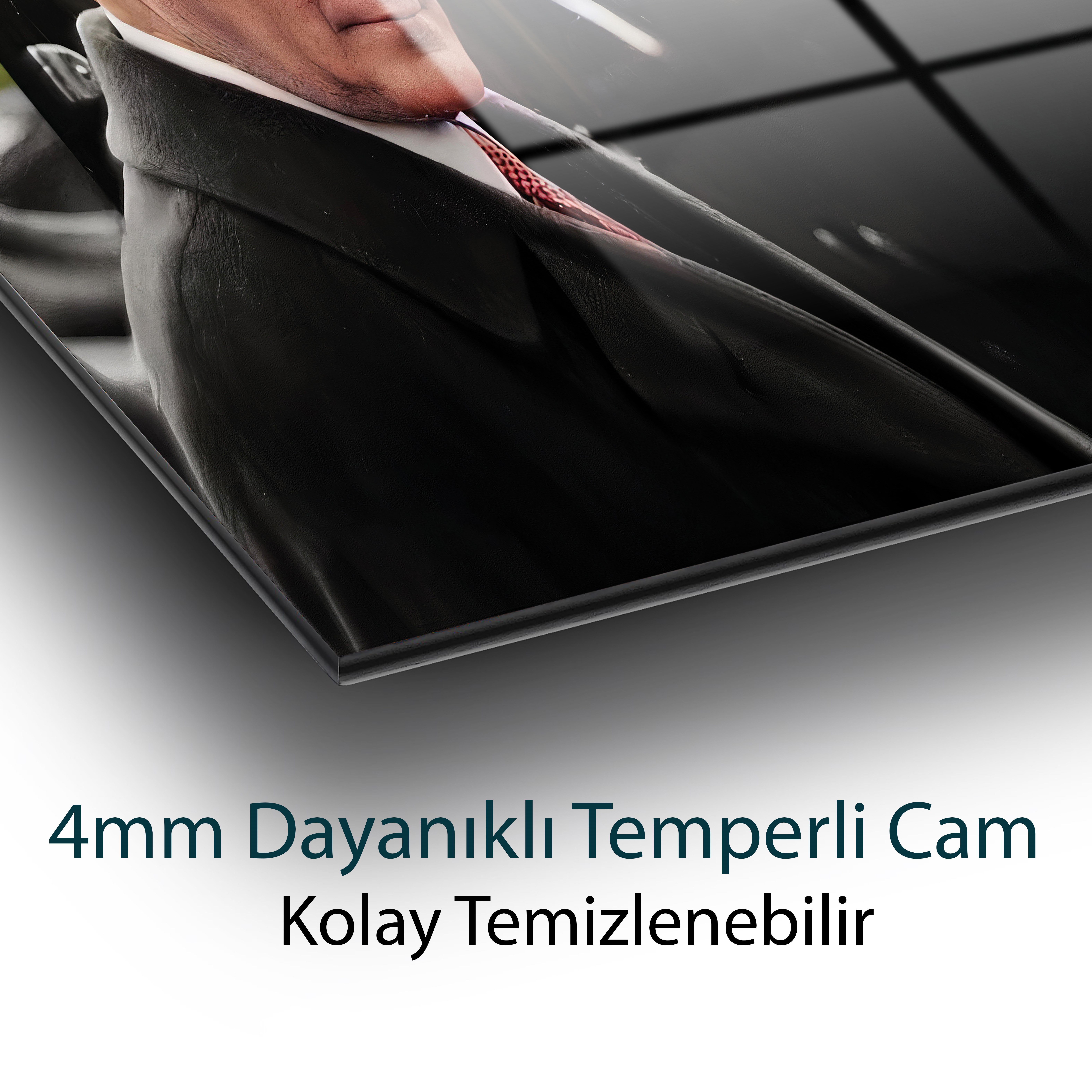 Atatürk Cam Tablo Hediyelik Büyük Tablo Ev Ofis Dekoru