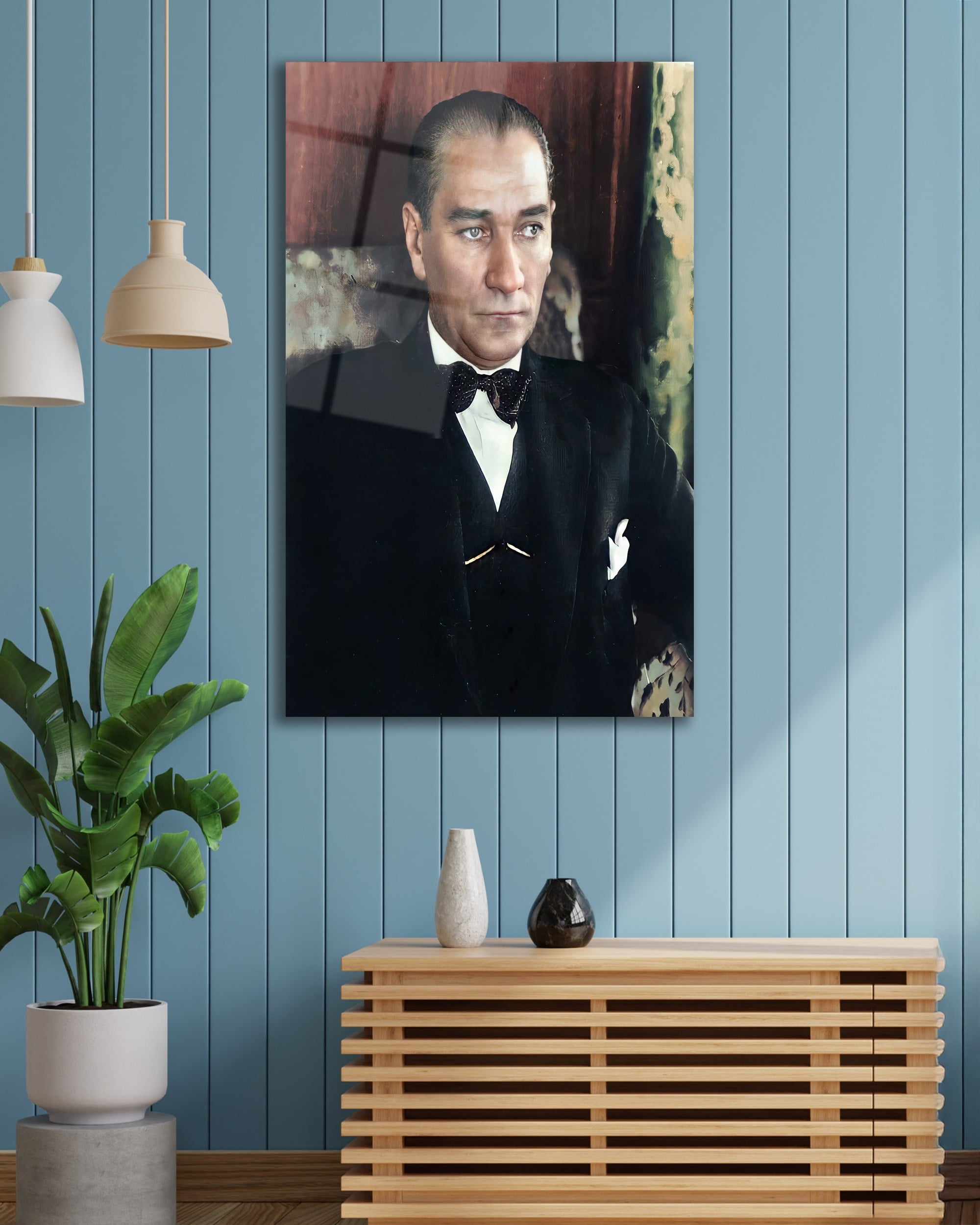 Atatürk Dikey Cam Tablo Hediyelik Büyük Tablo Ev Ofis Dekoru