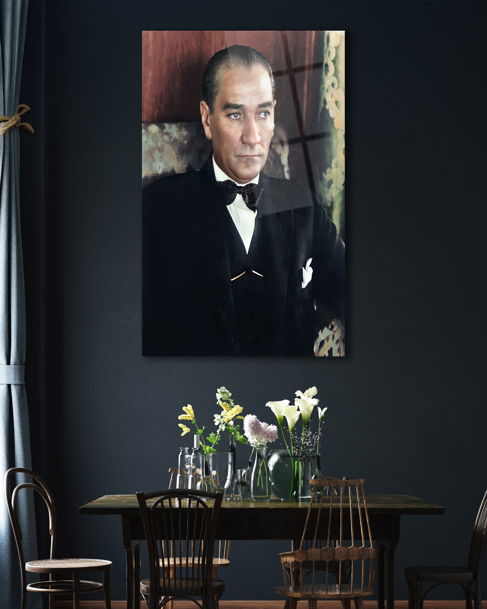 Atatürk Dikey Cam Tablo Hediyelik Büyük Tablo Ev Ofis Dekoru