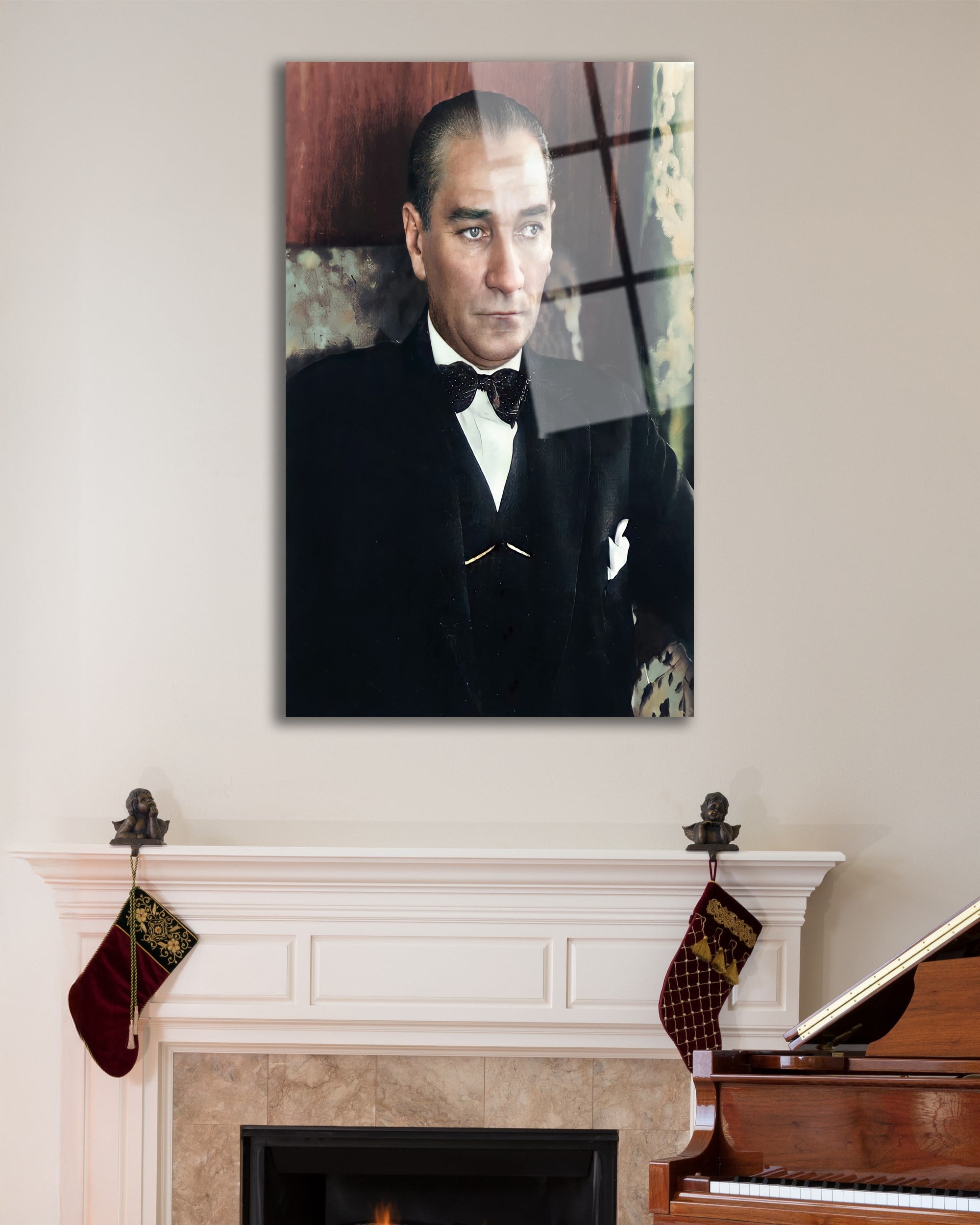 Atatürk Dikey Cam Tablo Hediyelik Büyük Tablo Ev Ofis Dekoru