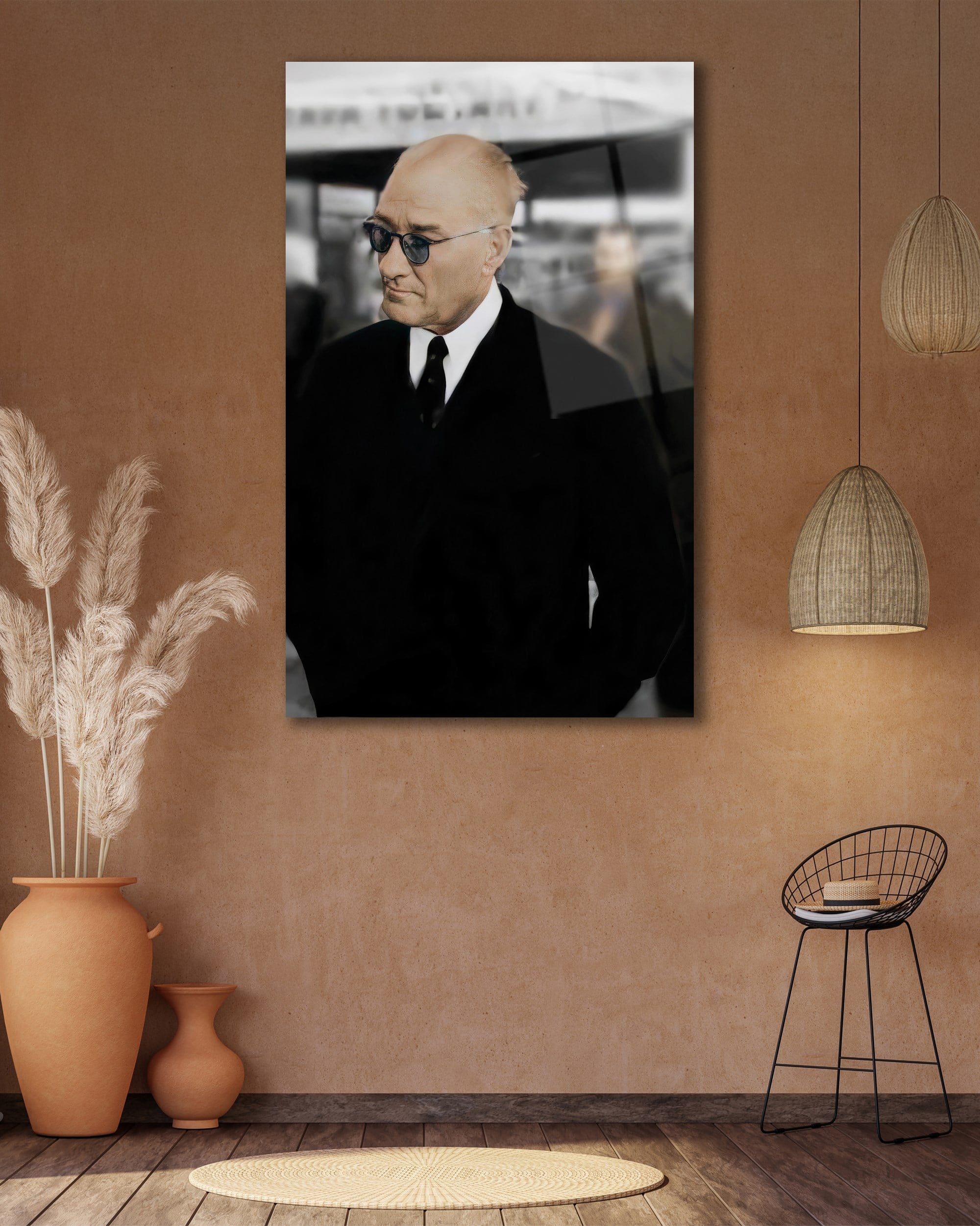 Atatürk Dikey Cam Tablo Hediyelik Büyük Tablo Ev Ofis Dekoru