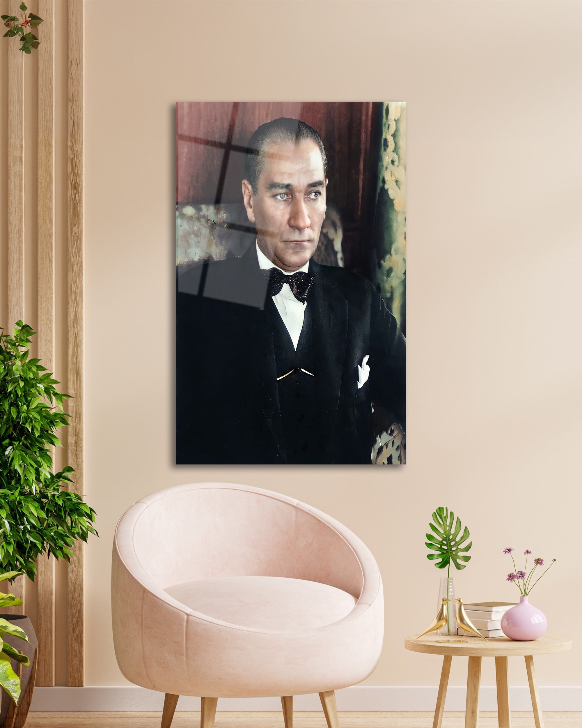 Atatürk Dikey Cam Tablo Hediyelik Büyük Tablo Ev Ofis Dekoru