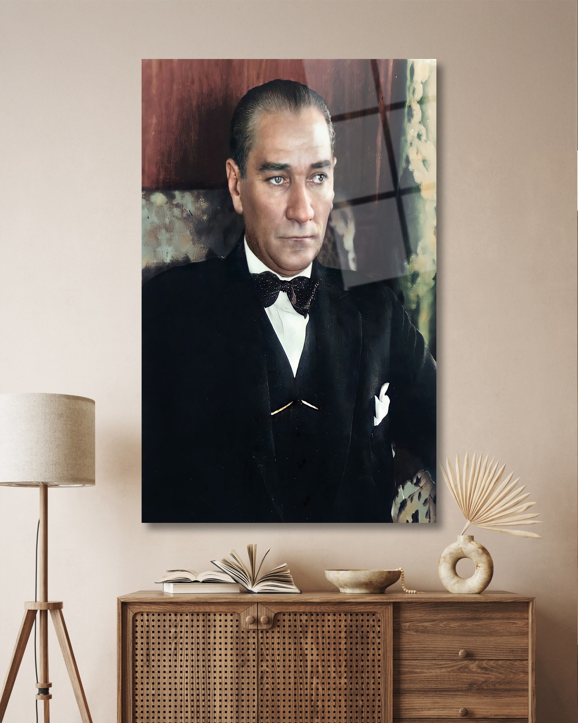 Atatürk Dikey Cam Tablo Hediyelik Büyük Tablo Ev Ofis Dekoru