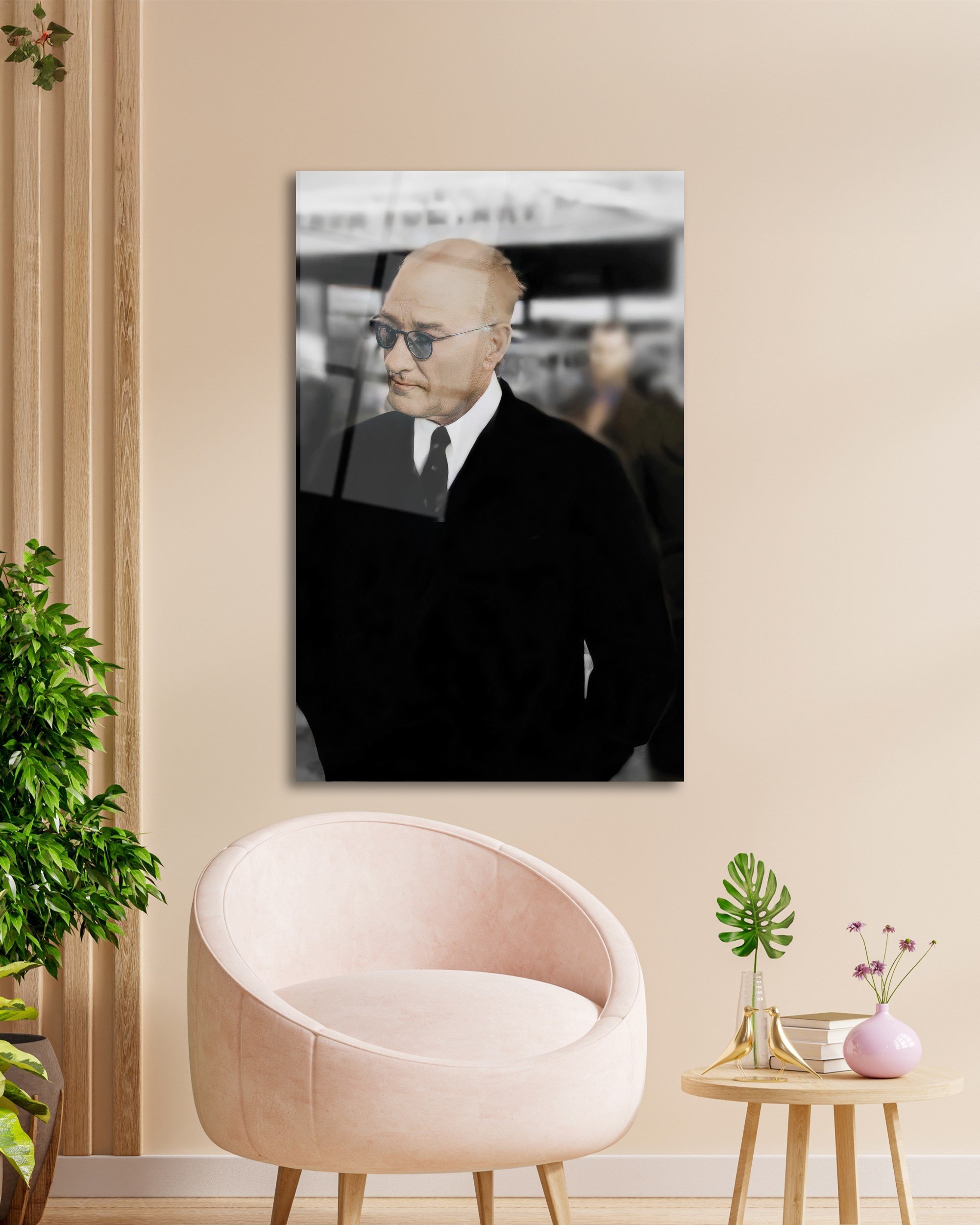 Atatürk Dikey Cam Tablo Hediyelik Büyük Tablo Ev Ofis Dekoru