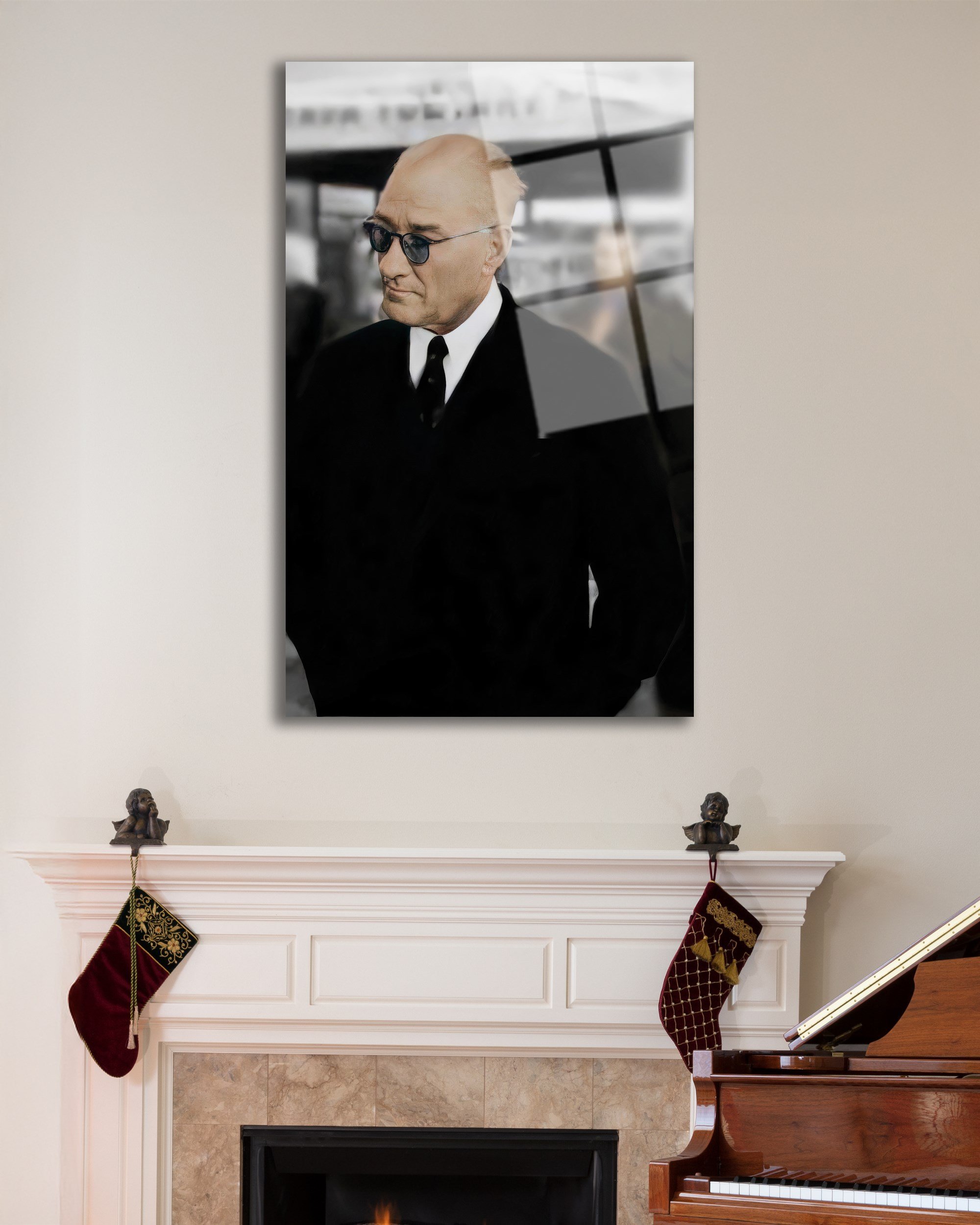 Atatürk Dikey Cam Tablo Hediyelik Büyük Tablo Ev Ofis Dekoru