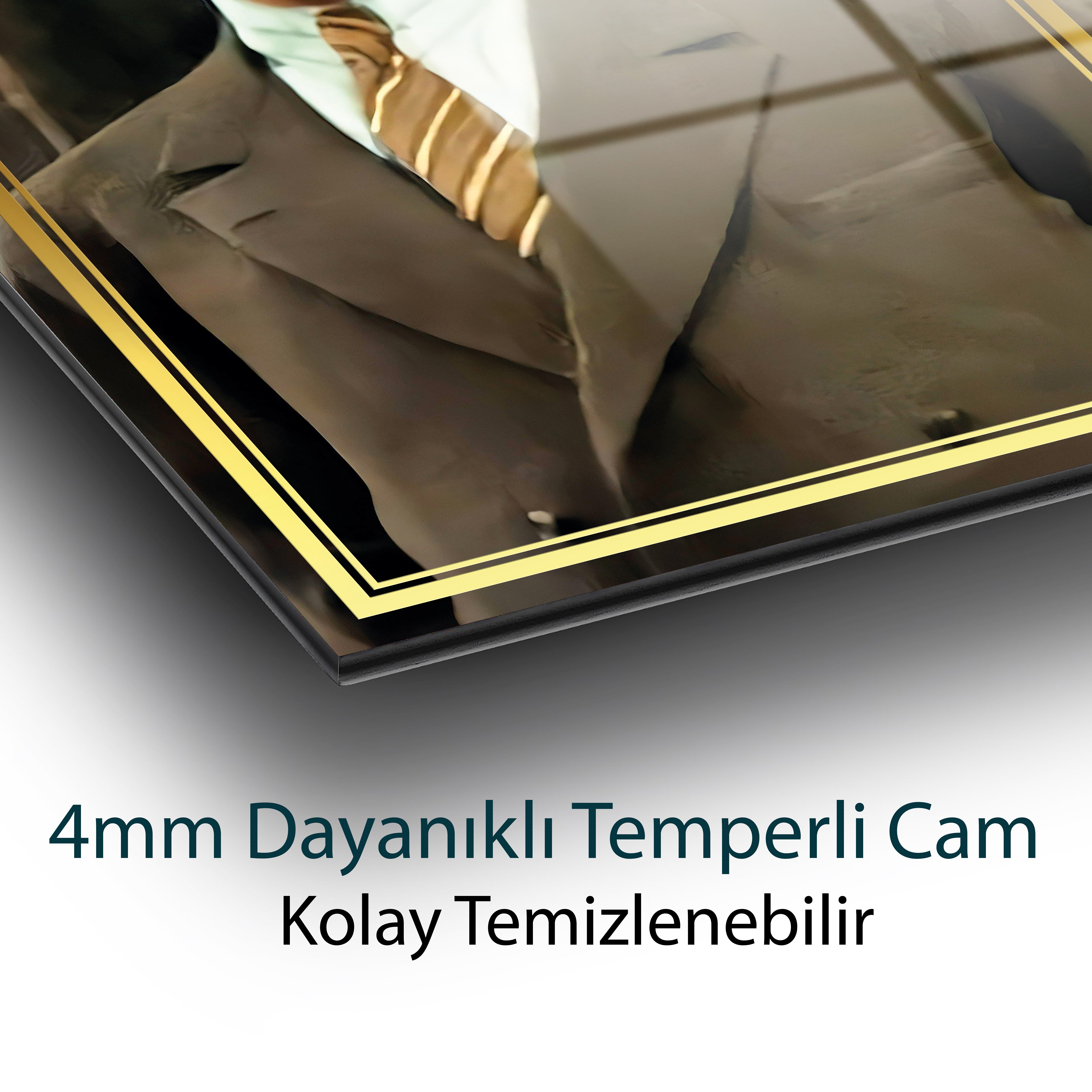 Atatürk Portre Cam Tablo Hediyelik Büyük Tablo Ev Ofis Dekoru