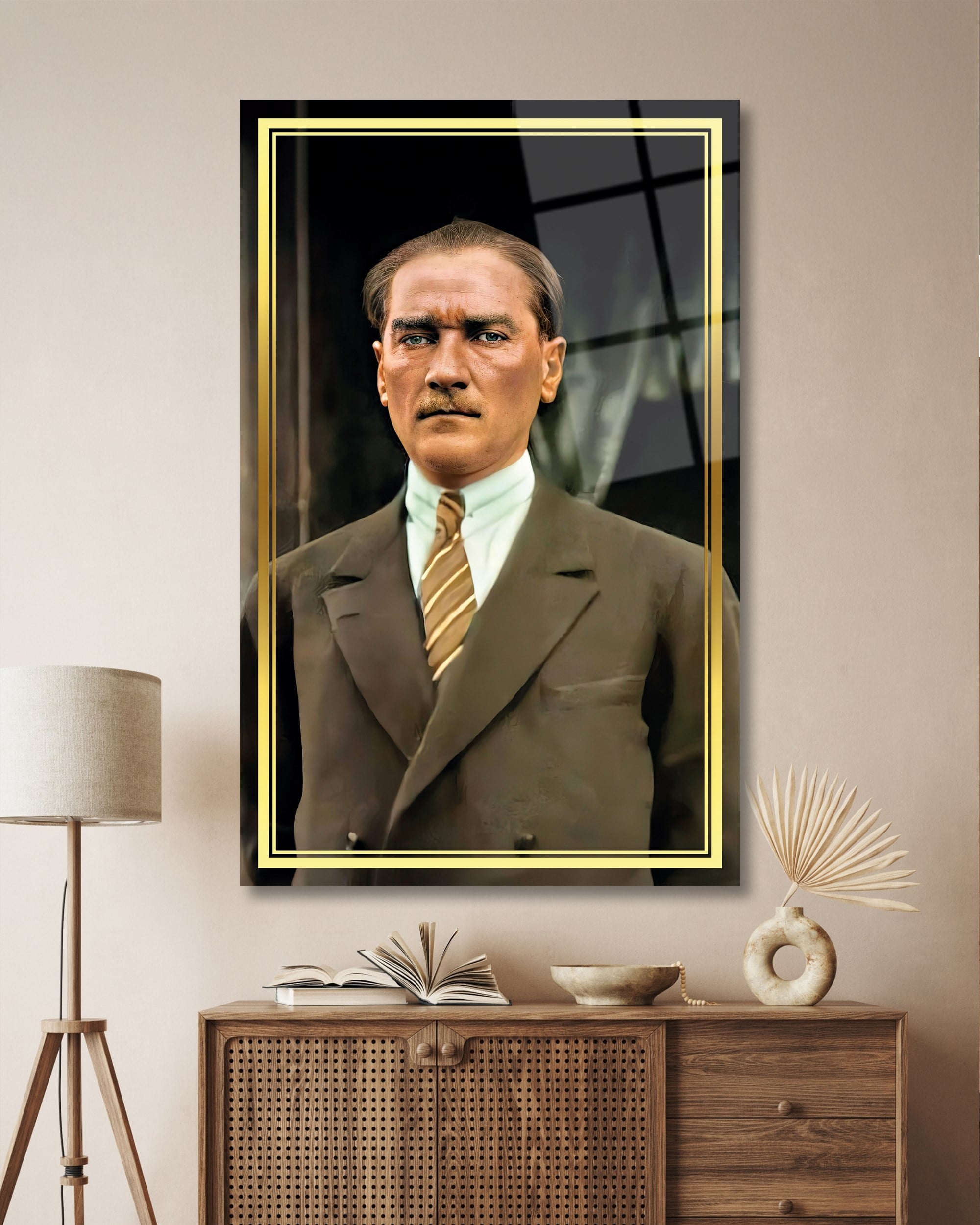 Atatürk Portre Cam Tablo Hediyelik Büyük Tablo Ev Ofis Dekoru